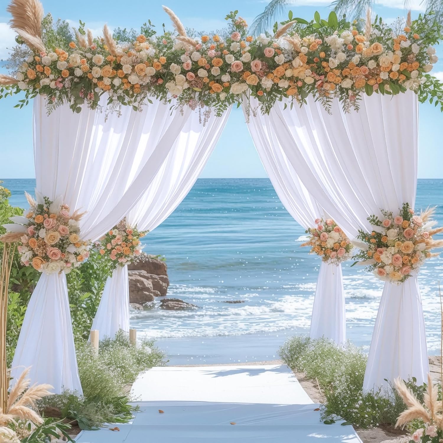 16x10FT White Backdrop Curtains for Wedding Parties, Wrinkle Free Polyester Photography Backdrop Drapes for Wedding Baby Shower Birthday Parties Stage Background Stand Decorations 4x10ft,4 Panels