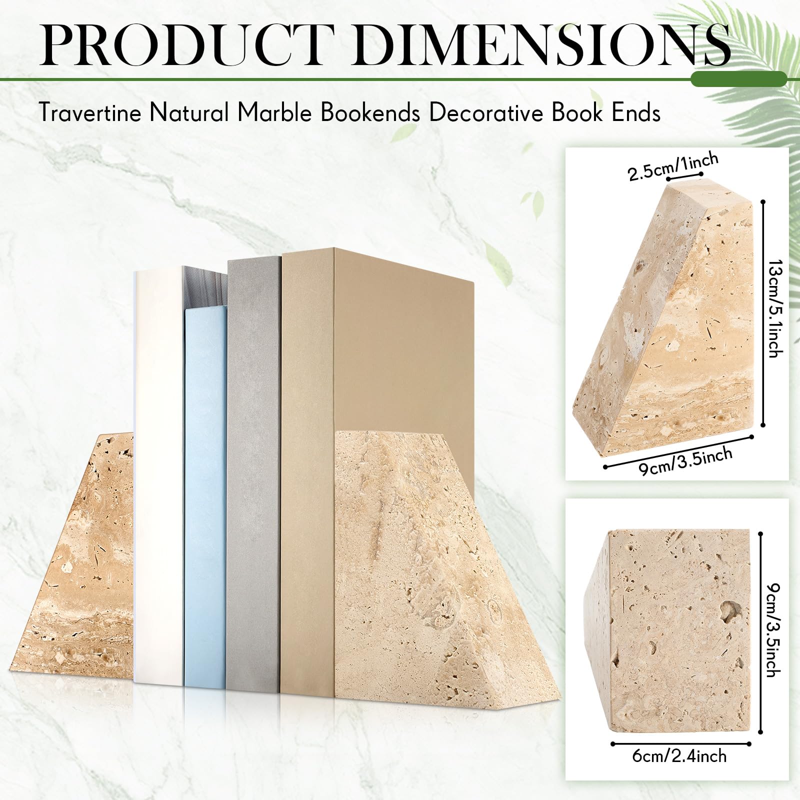 CroBlissful 2 Pcs Travertine Bookends Natural Decorative Book Ends Book Holders for Shelves Bookshelf Heavy and Normal Home Bathroom Apartment Kitchen Decor