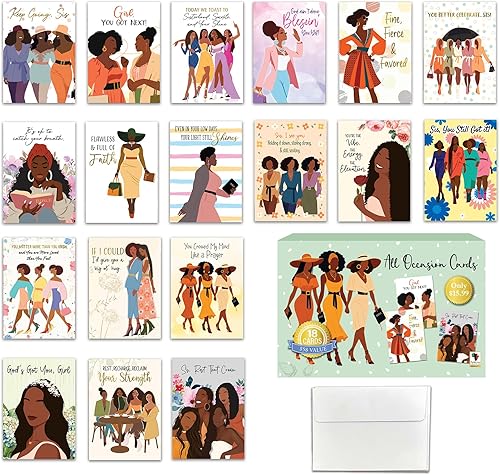 Miniatura 11 de Caja surtida de tarjetas de felicitación afroamericanas, 18 tarjetas de felicitación cristianas para todas las ocasiones con sobres, cumpleaños