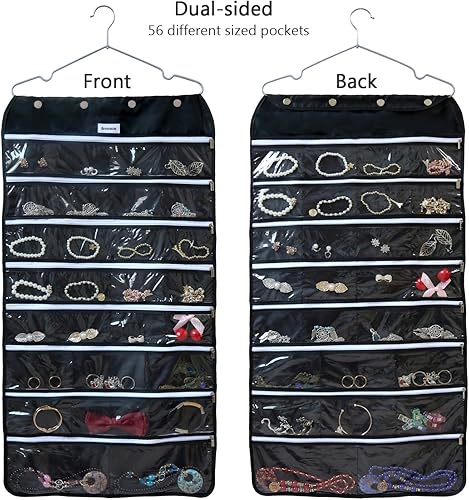 Miniatura 8 de BB Brotrade Organizador colgante de joyas, organizador de accesorios, organizador de 56 bolsillos para guardar joyas (Beige-56 bolsillos)