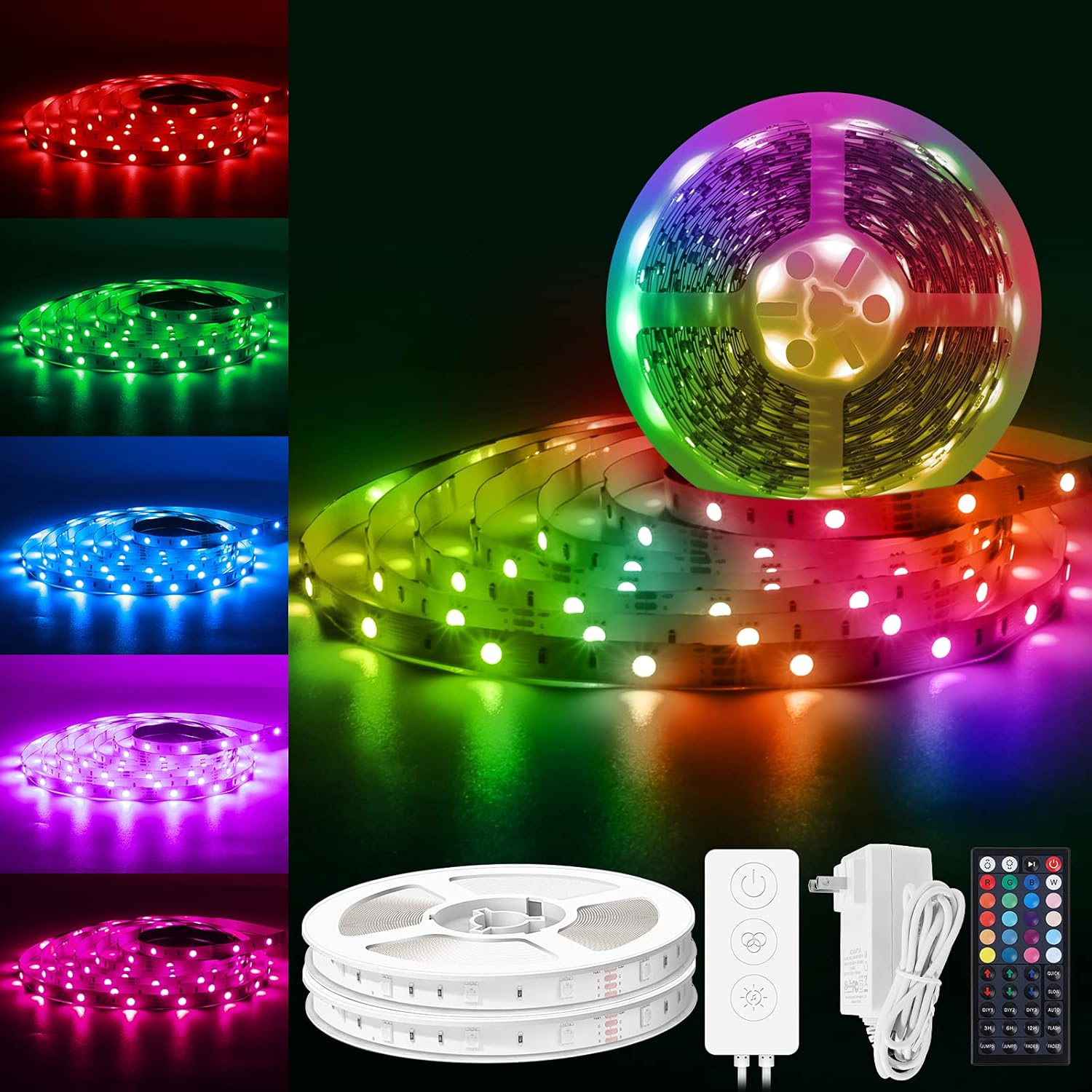 RGB LED Strip Lights 40FT, MikeWin Color Changing Led Lights with 44 Keys RF Remote Controller, Music Sync Flexible Rope Lights for Holiday Room Wall Corner Bedroom Bar Dorm Decor