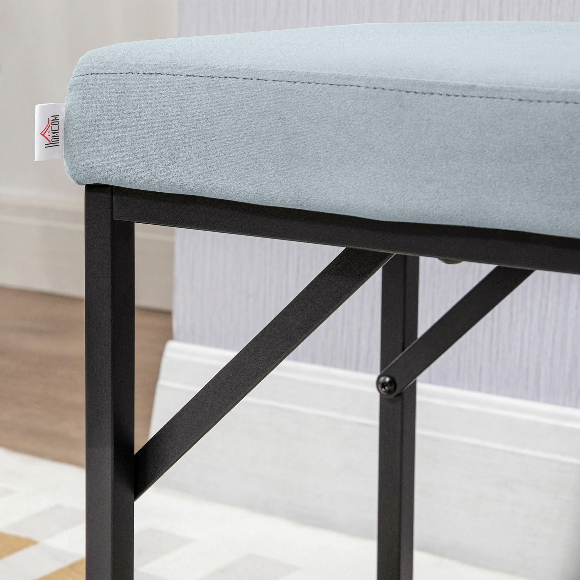HOMCOM Banc Bout de lit Banquette Banc en Tissu Velours Cadre en Acier - 100 x 35 x 47 cm - Bleu Clair
