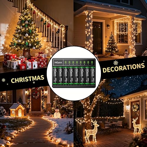 Miniatura 11 de HiQuick Cargador de batería inteligente de 8 bahías con baterías recargables AA y AAA, carga rápida para el hogar y baterías de 2800 mAh, paquete