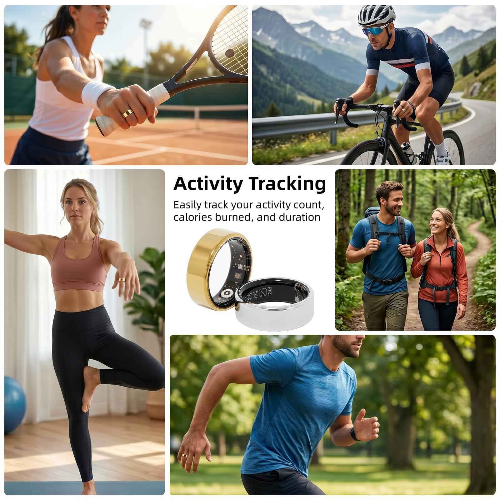 Anillo inteligente para mujeres y hombres, anillo de seguimiento de fitness con estuche de carga, soporta frecuencia cardíaca, HRV, oxígeno en sangre, IP68 impermeable, anillo de seguimiento del sueño