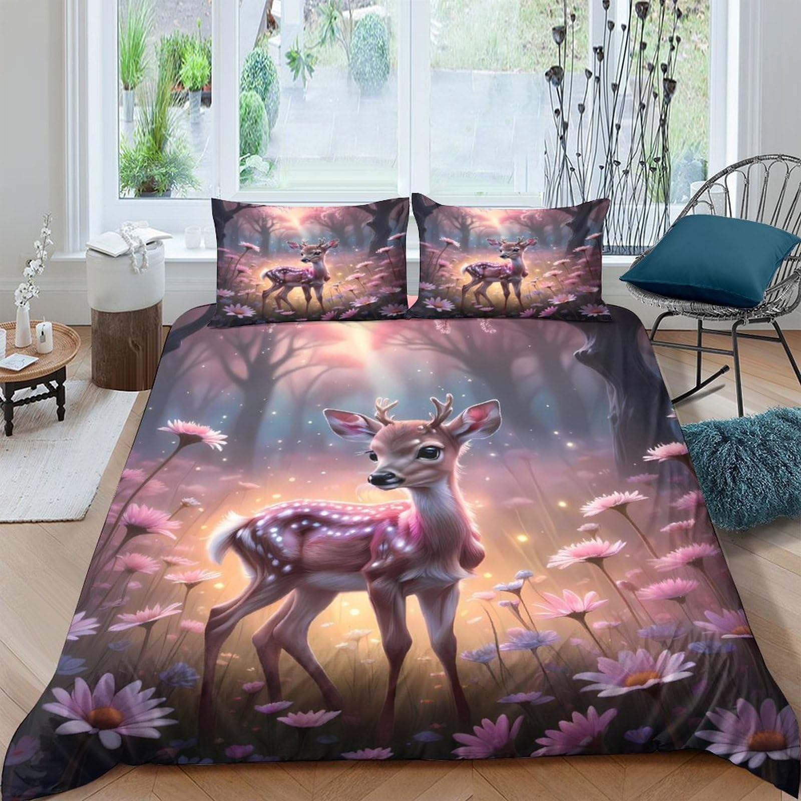 Ctjqhvkz Style-2 3D Printed Enchanted Deer Forest Fitted Sheet Microfiber Anti-Slip Bed Cover For Bedroom Guest Room Decor Single（135X200cm）