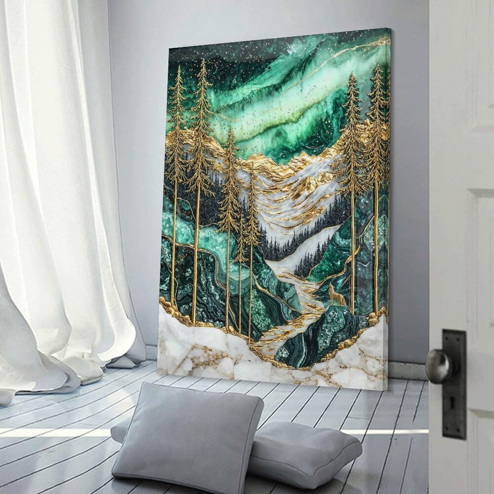 Junmoney Frame-Northern Lights, Golden Nights Northern Lights, Golden Nights Wall Decor Canvas Print 24X36inch(60X90cm), For Sofa Walls, Lounge Or Home Corners, Modern Wall Decor For Cosy Interiors