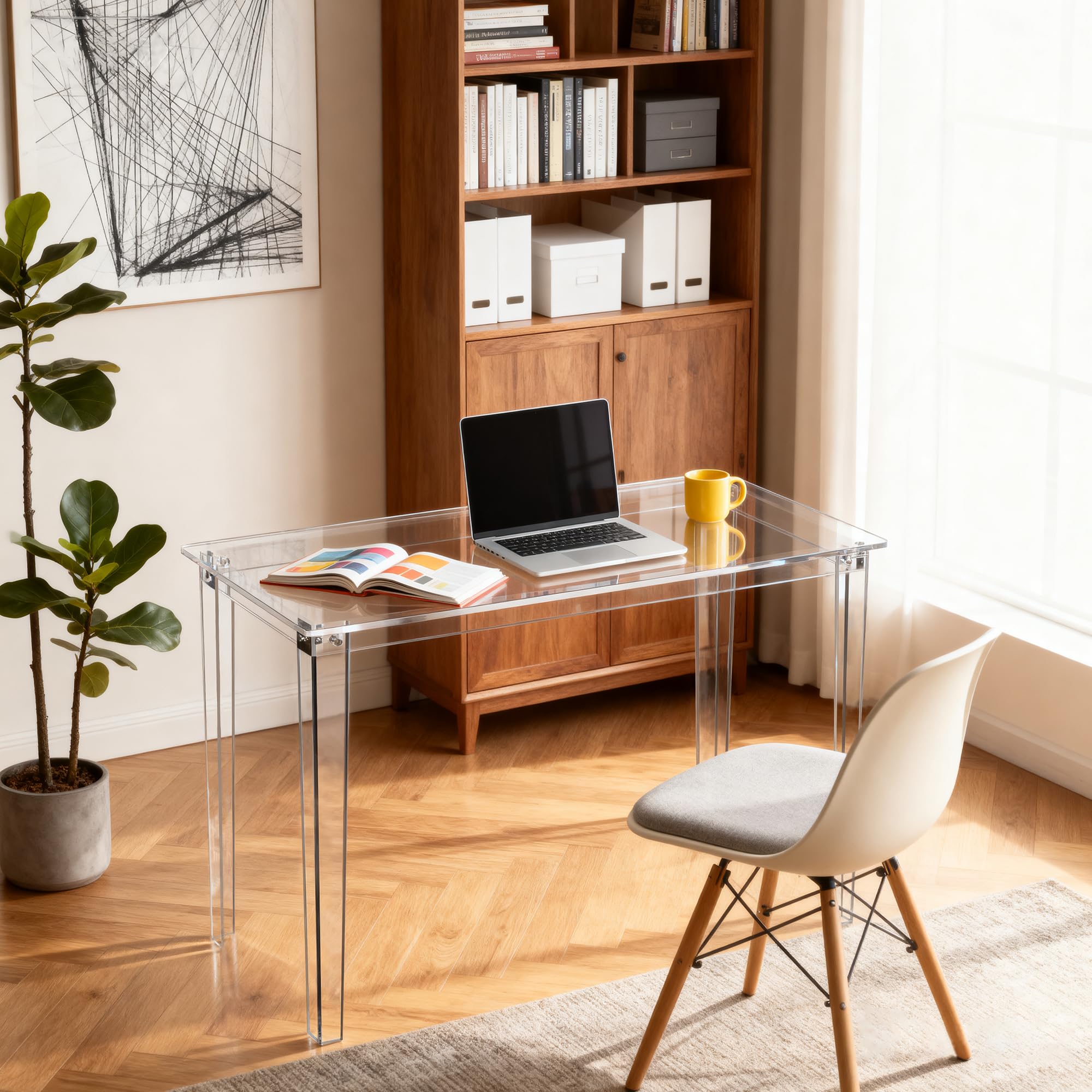Scrivania Consolle in Acrilico, per Studio, Trucco, Makeup, Gaming, Computer, Case e Ufficio, Salva Spazio (Trasparente, 100 cm)