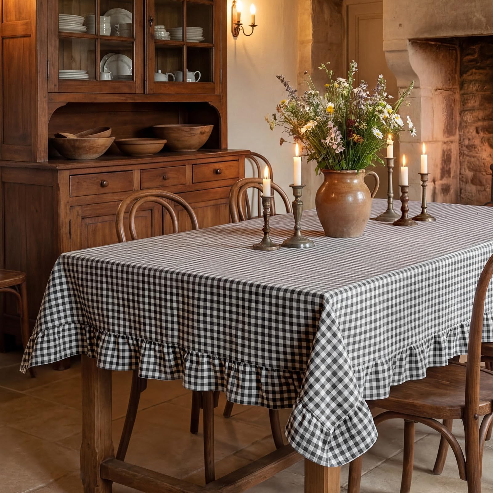 Mindsoft Black Gingham Ruffled Tablecloth, 60 x 120 Inches, Rectangle — image 1
