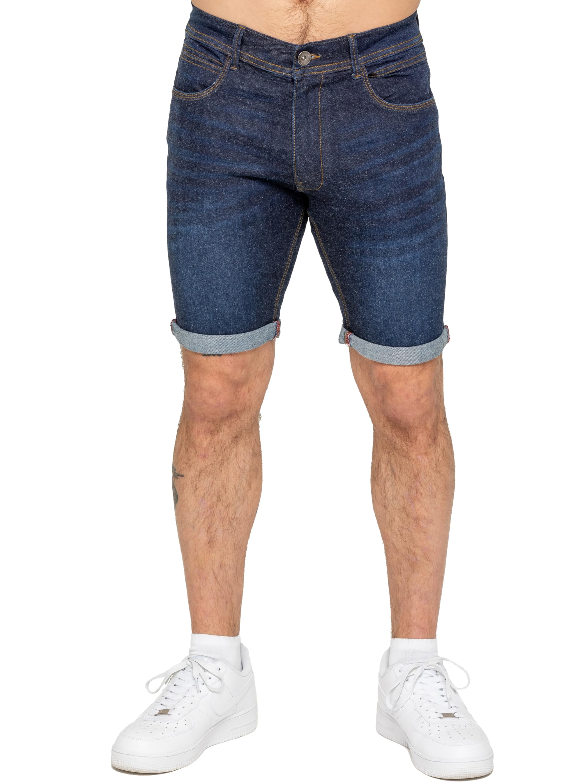 989Zé ENZO Mens Stretch Denim Shorts Above Knee Roll Up Summer Half Pant Jeans Bottoms EZS648 Shorts DSW 40 Dark Blue
