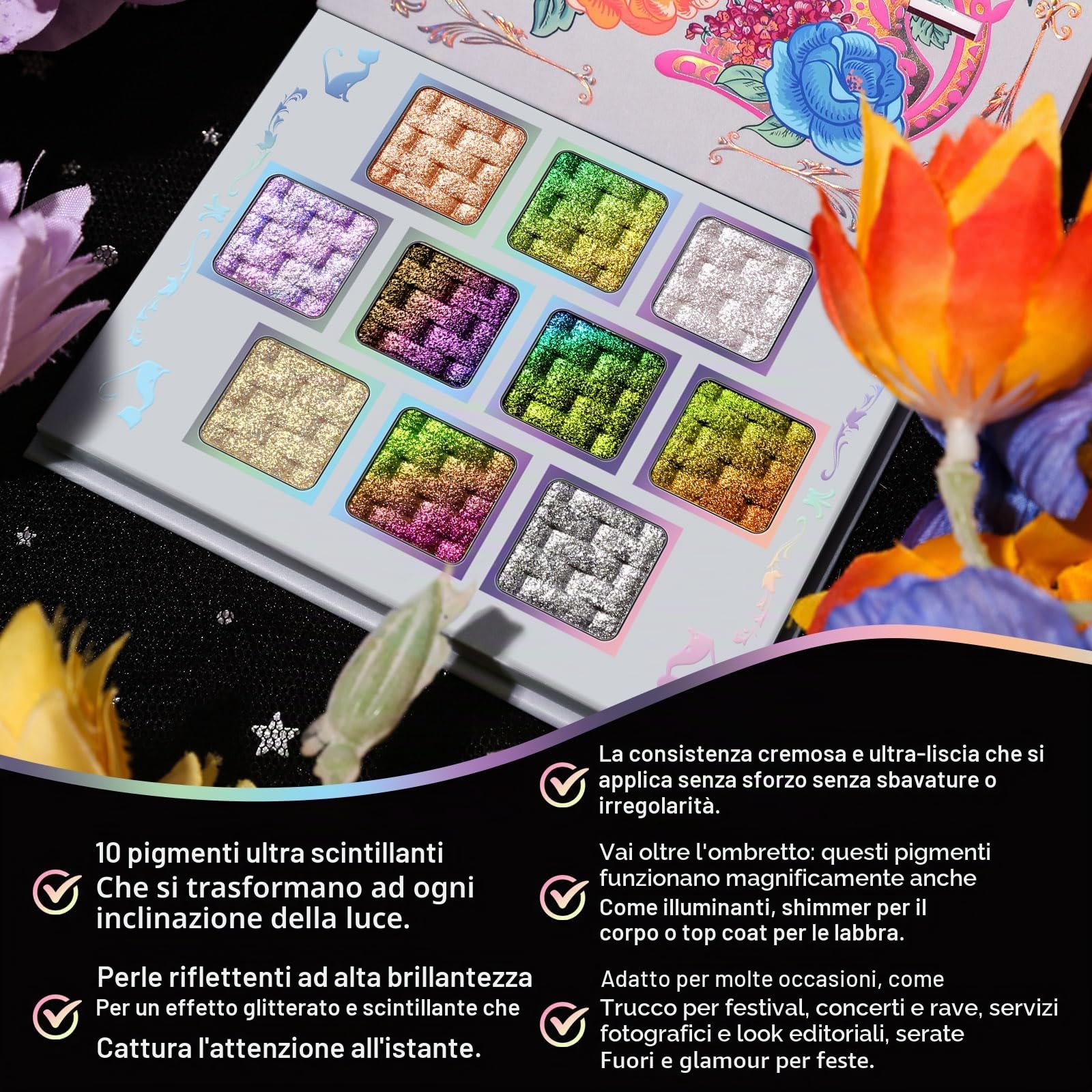 UCANBE Palette di ombretti Chameleon multicolore (illusione luce di luna) | Ombretto metallizzato riflettente con cambio di colore, miscelabile con glitter olografici luccicanti