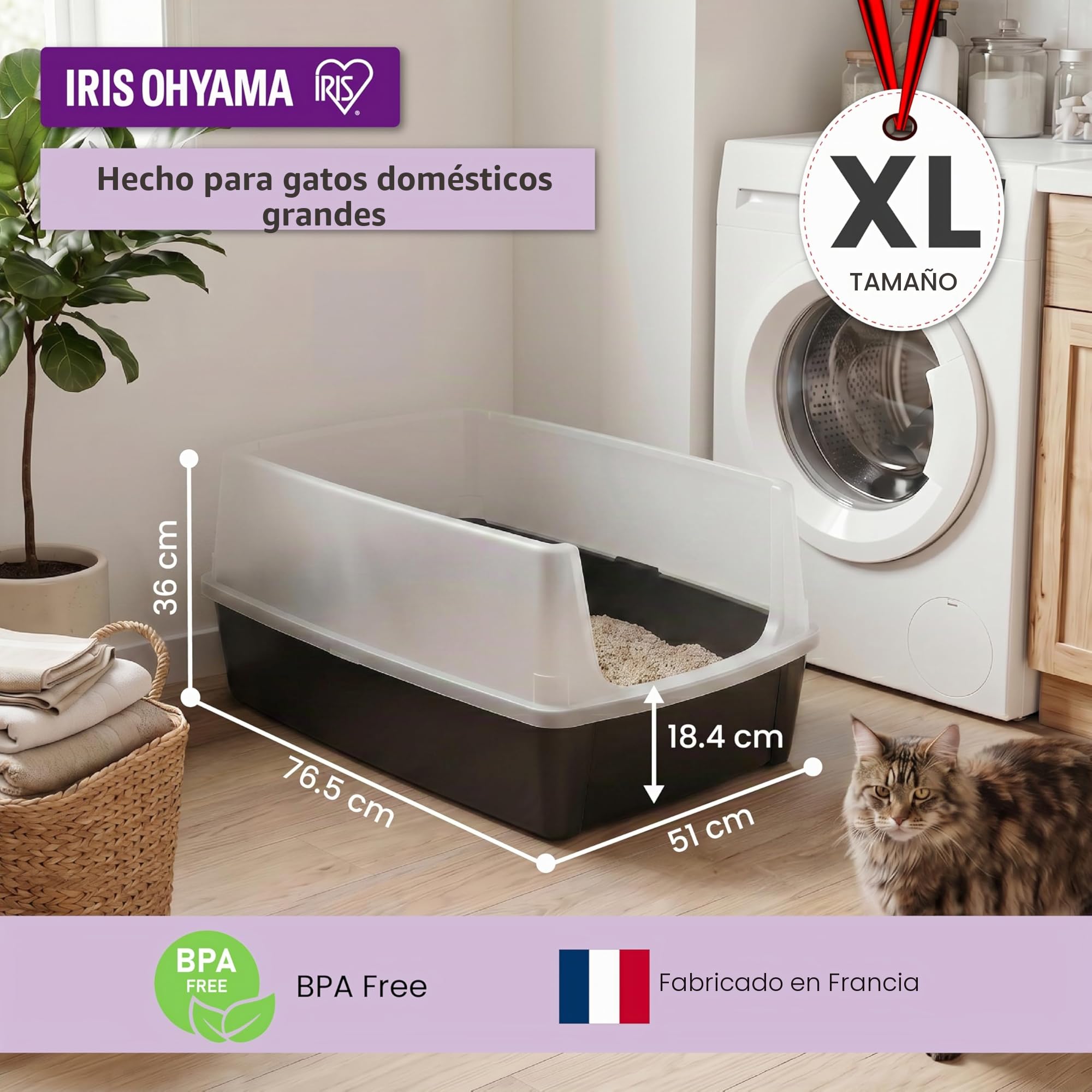 IRIS USA - Caja de arena extragrande para gatos grandes y hogares con múltiples gatos, protector de dispersión de cara alta, fácil de limpiar, 30 pulgadas de largo x 20 pulgadas de ancho x 14 pulgadas