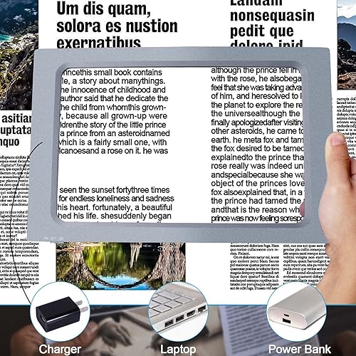 Miniatura 7 de JUOIFIP - Lupa de acrílico para manos libres, lupa de lente grande de página completa, rectangular, 3X, iluminada, plegable, portátil, para ancianos