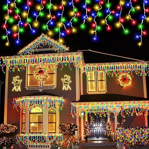 456 luces LED de carámbano de Navidad de 354 pies para exteriores 72 caídas 8 modos de enchufe cortina de hadas de goteo luces de ciclo de hielo