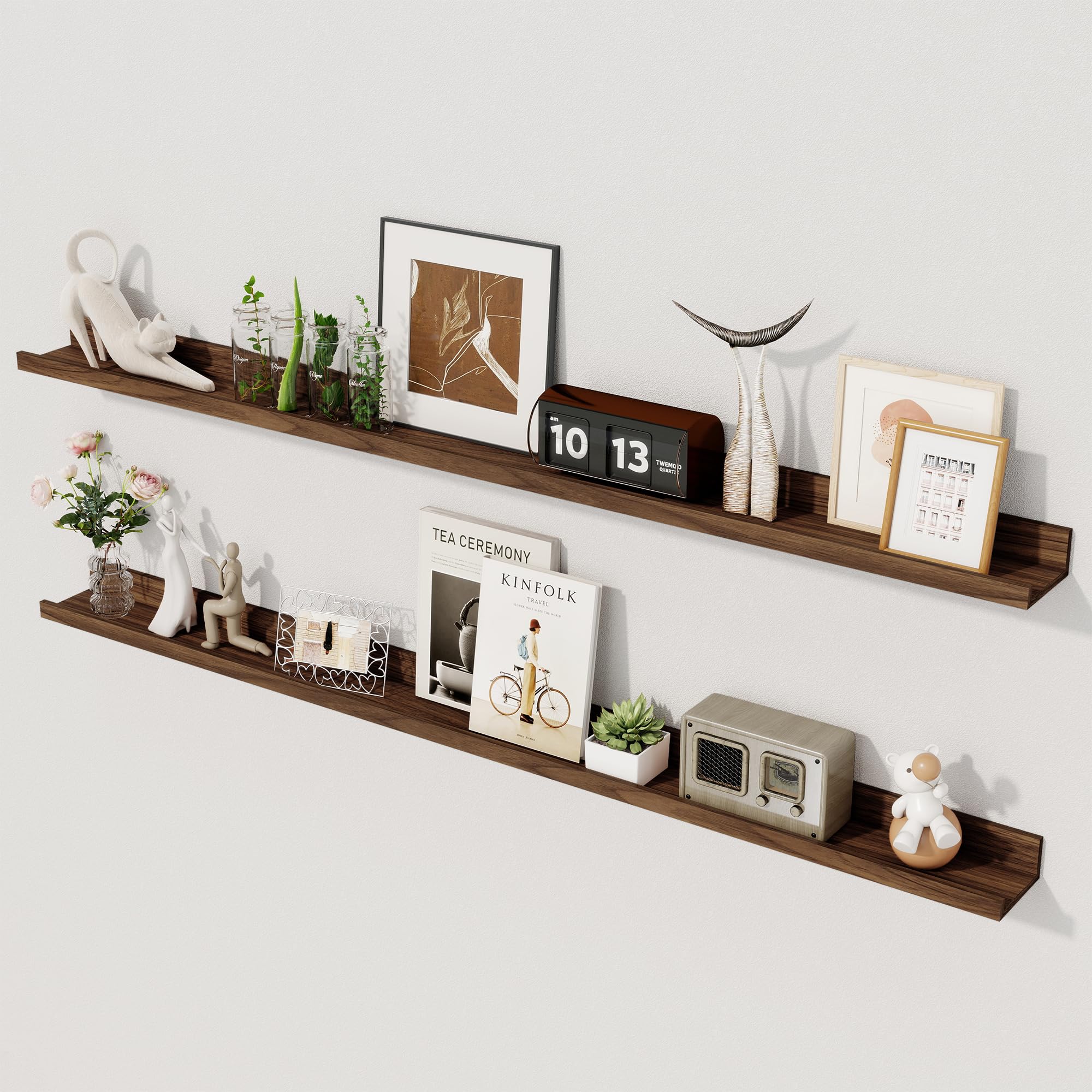 Axeman 48 Inch Floating Shelves | Picture Ledge Shelf Set of 2 | Walnut Wall Shelves with Lip | Walnut Picture Shelf for Wall with Ledge | Photo