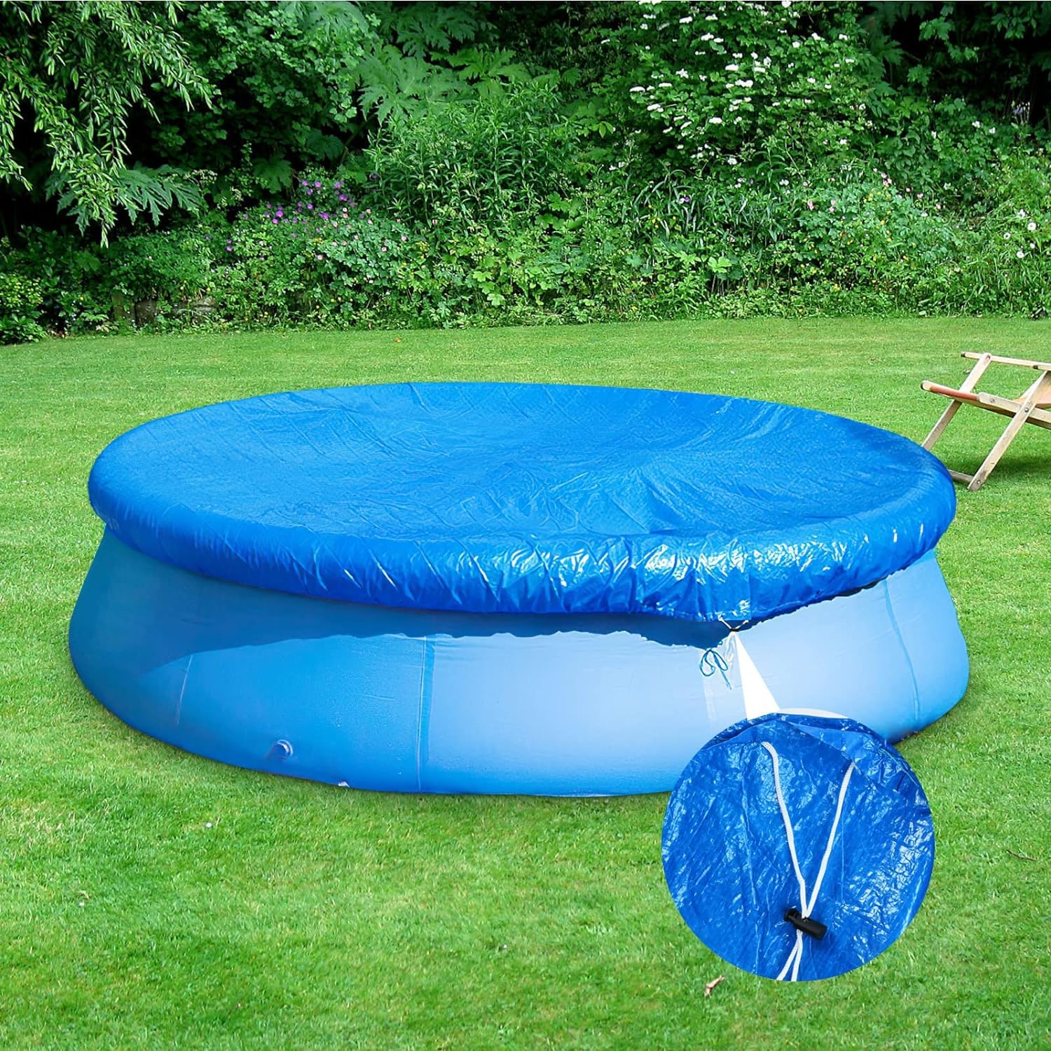 Cubierta de Piscina de Redonda, Funda para Piscina Redonda, Cobertor para Piscinas Desmontables, Cobertor Piscina ø 220 cm, para Piscina diámetro 183 cm, Anti-UV a Prueba de Viento Prueba de Agua
