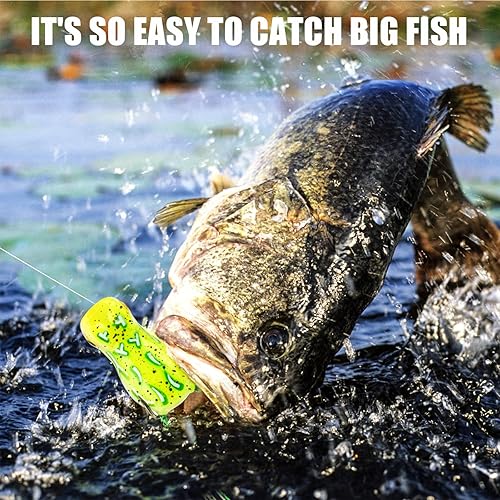 Miniatura 6 de Juego de 5 señuelos de rana Topwater con ganchos sin hierbas, señuelos de pesca suaves con diseño realista, perfecto para pesca de lubina