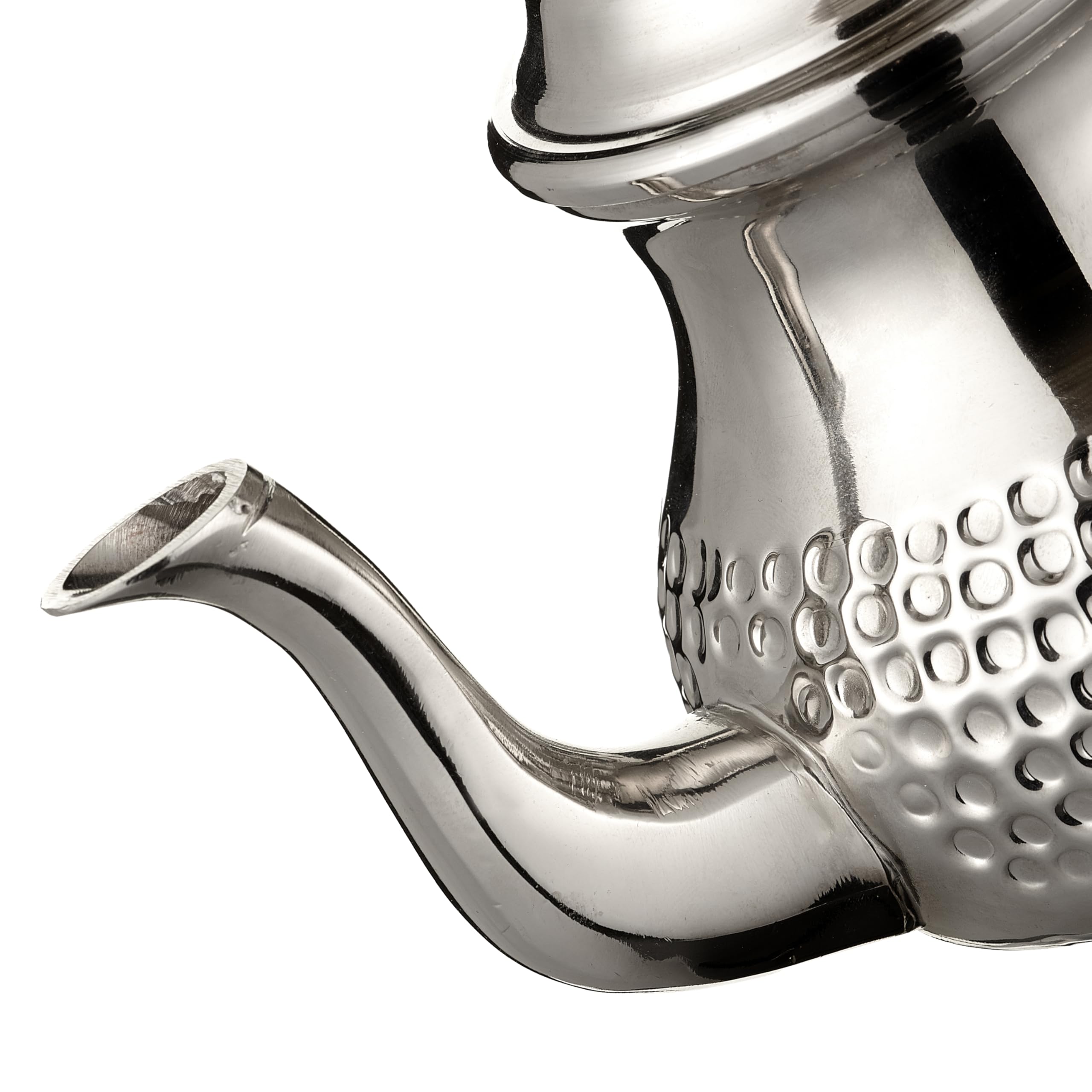 Marokkanische Teekanne, Silber, Maillechort, groß, 800 ml, bis zu 6 Gläser, handgehämmert | Authentische gehämmerte Teekanne, integrierter 7-Loch-Filter, kostenloser Teekannengriffhandschuh.