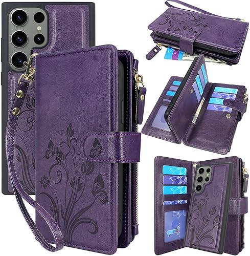 Lacass Funda compatible con Samsung Galaxy S23 Ultra 5G 2023, 12 ranuras para tarjetas Soporte para dinero en efectivo para tarjetas de