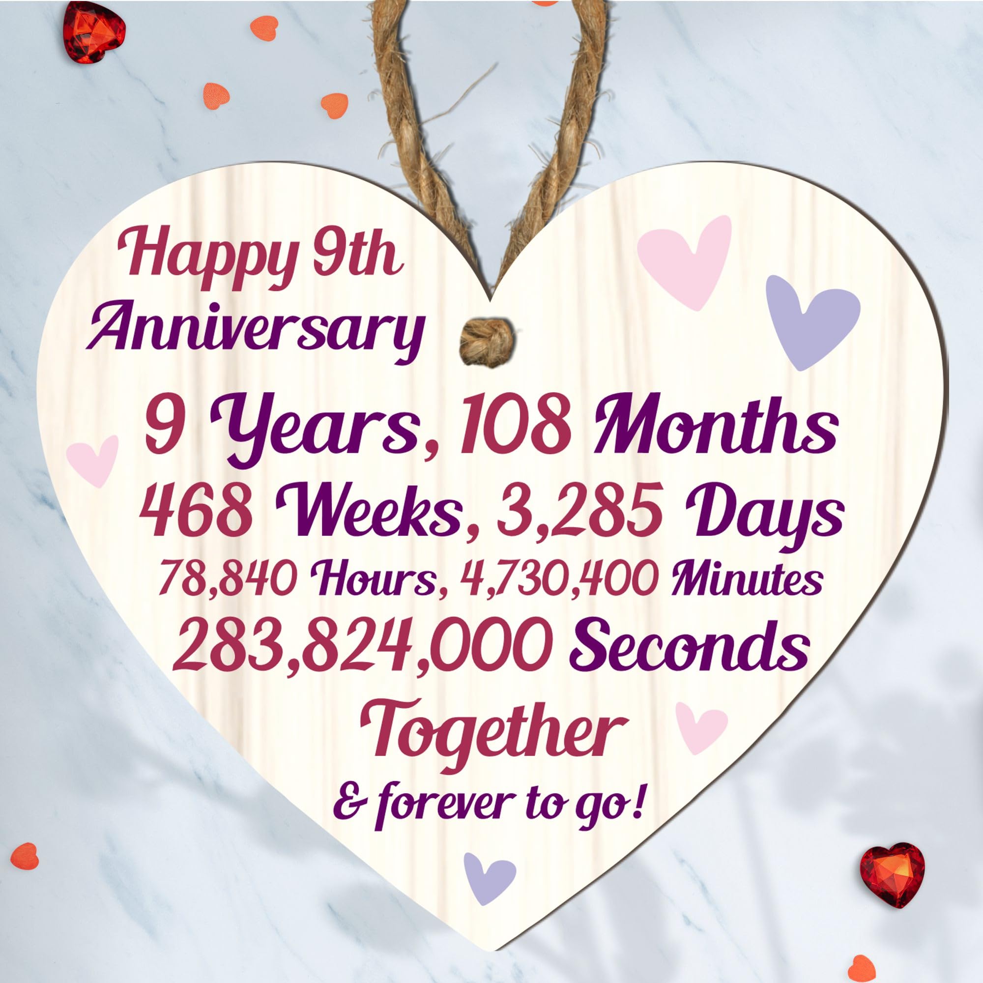 9th Anniversary Wooden Heart Plaque – Personalised Keepsake Gift for Grandparents, Parents, Him or Her – Rustic Charm, 10cm x 9cm (9th Anniversary, Large: 23 cm (H) × 20 cm (W))