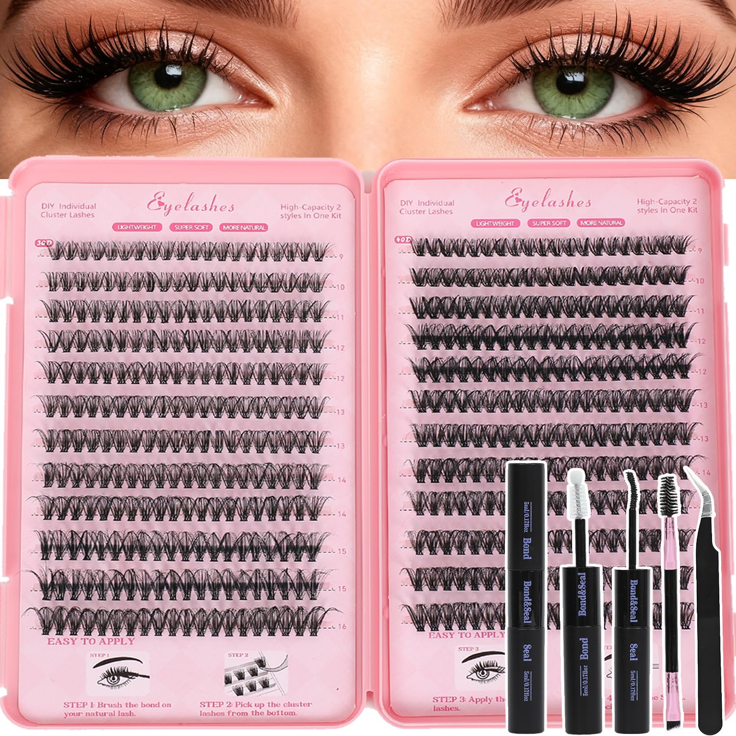 Lash Clusters Kit Eyelash Clusters Individual Lash Extension Kit 480 Pcs D Curl Fluffy Wispy False Eyelashes Extensions