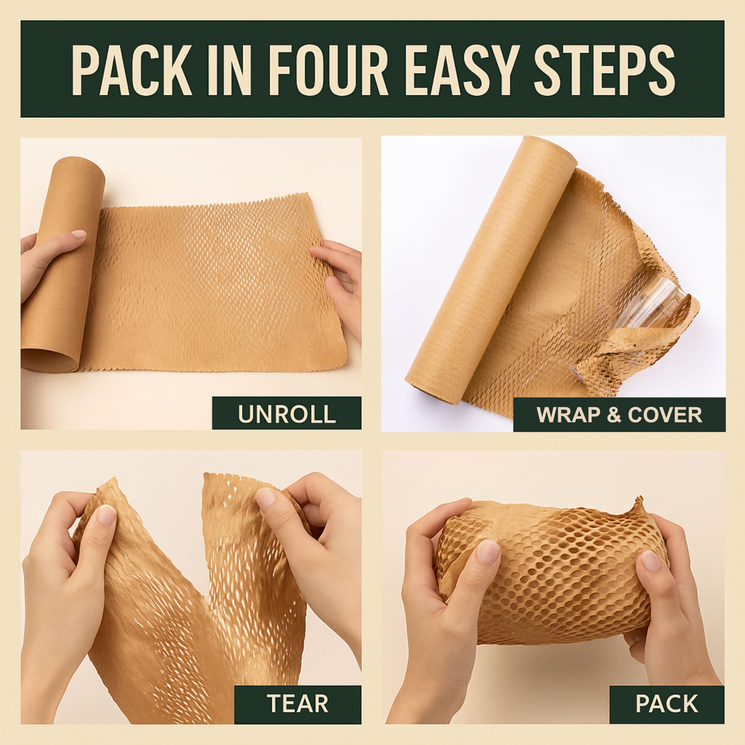 Papel de embalaje de panal, 15 pulgadas de ancho x 135 pies de largo, envoltura acolchada de burbujas para mudanzas, productos y regalos, material de embalaje acolchado reciclable y biodegradable