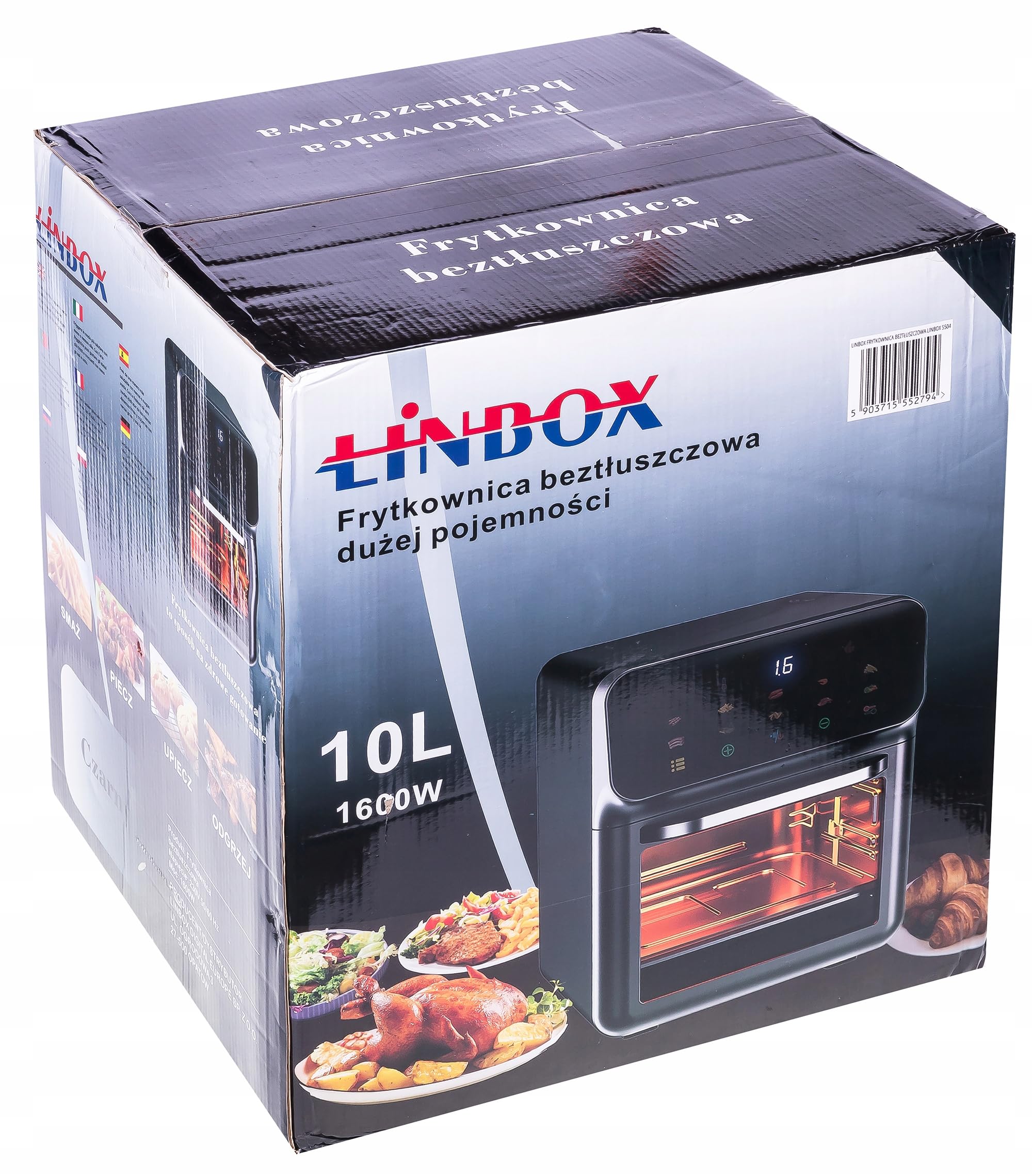 FRYTKOWNICA PIEKARNIK BEZTŁUSZCZOWY AIR FRYER LINBOX INOX CZARNY