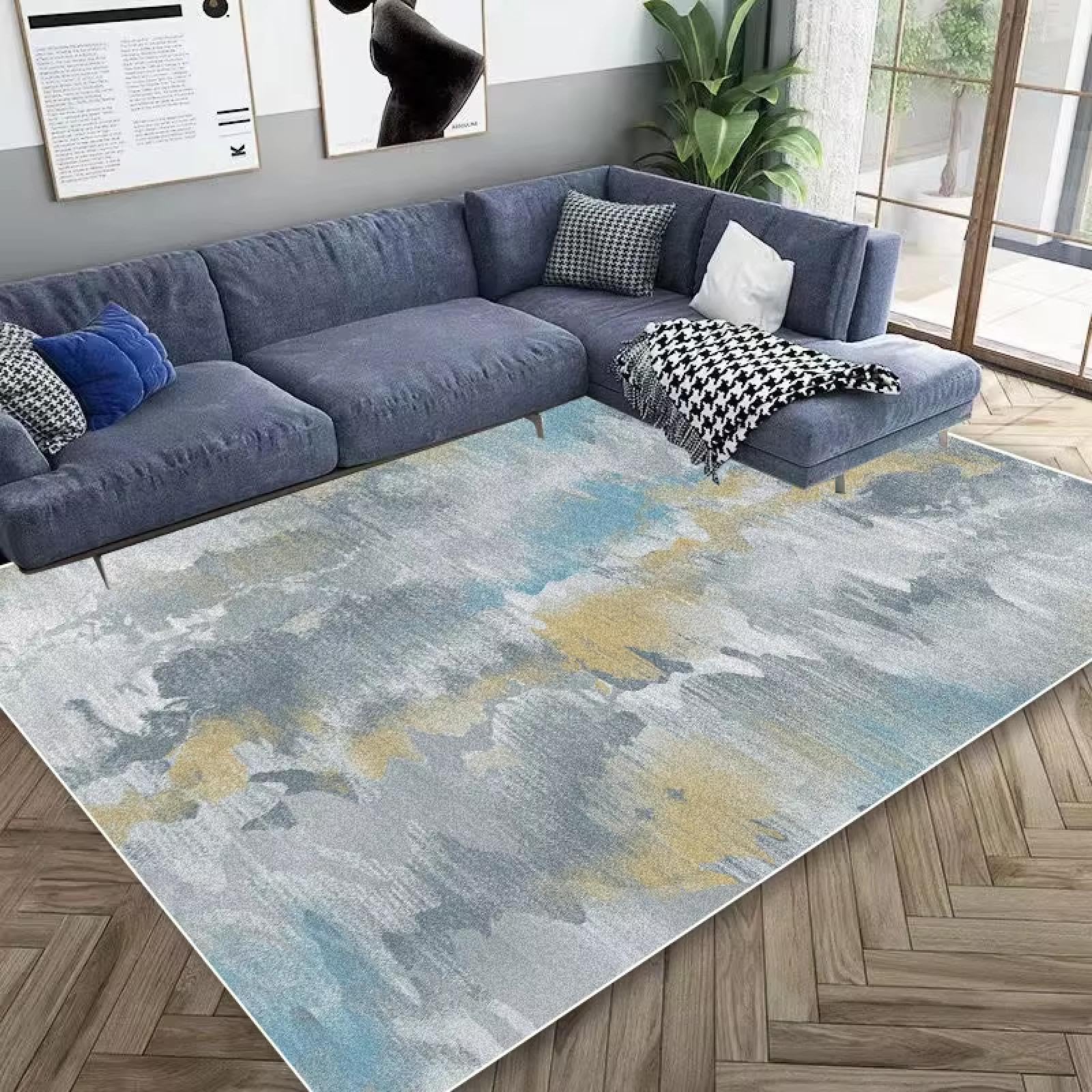 Tapis de salon moderne abstrait lavable et antidérapant pour bureau et balcon