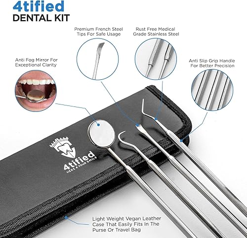 Miniatura 5 de 4tified Herramientas dentales Kit de higiene 4 piezas de acero inoxidable francés profesional limpieza de dientes uso doméstico placa eliminación de