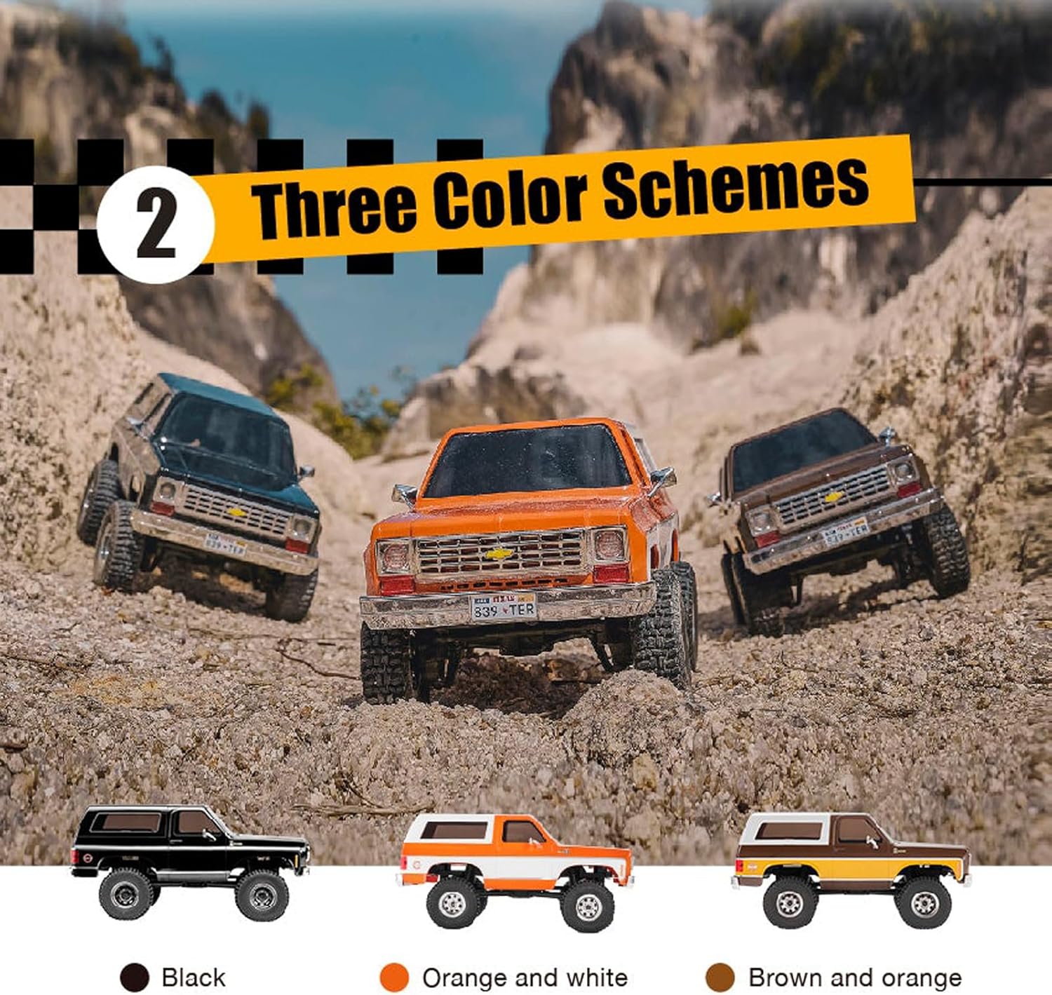 FMS FCX24 1/24 RC Crawler Chevy K5 Blazer Officially Licensed, Mini RC Car Pick Up Truck and SUV 2 in 1, 4WD 8km/h 2 Speeds Switch,Off-Road 4x4 RC Model with LED Lights for Adults and Beginner(Brown)