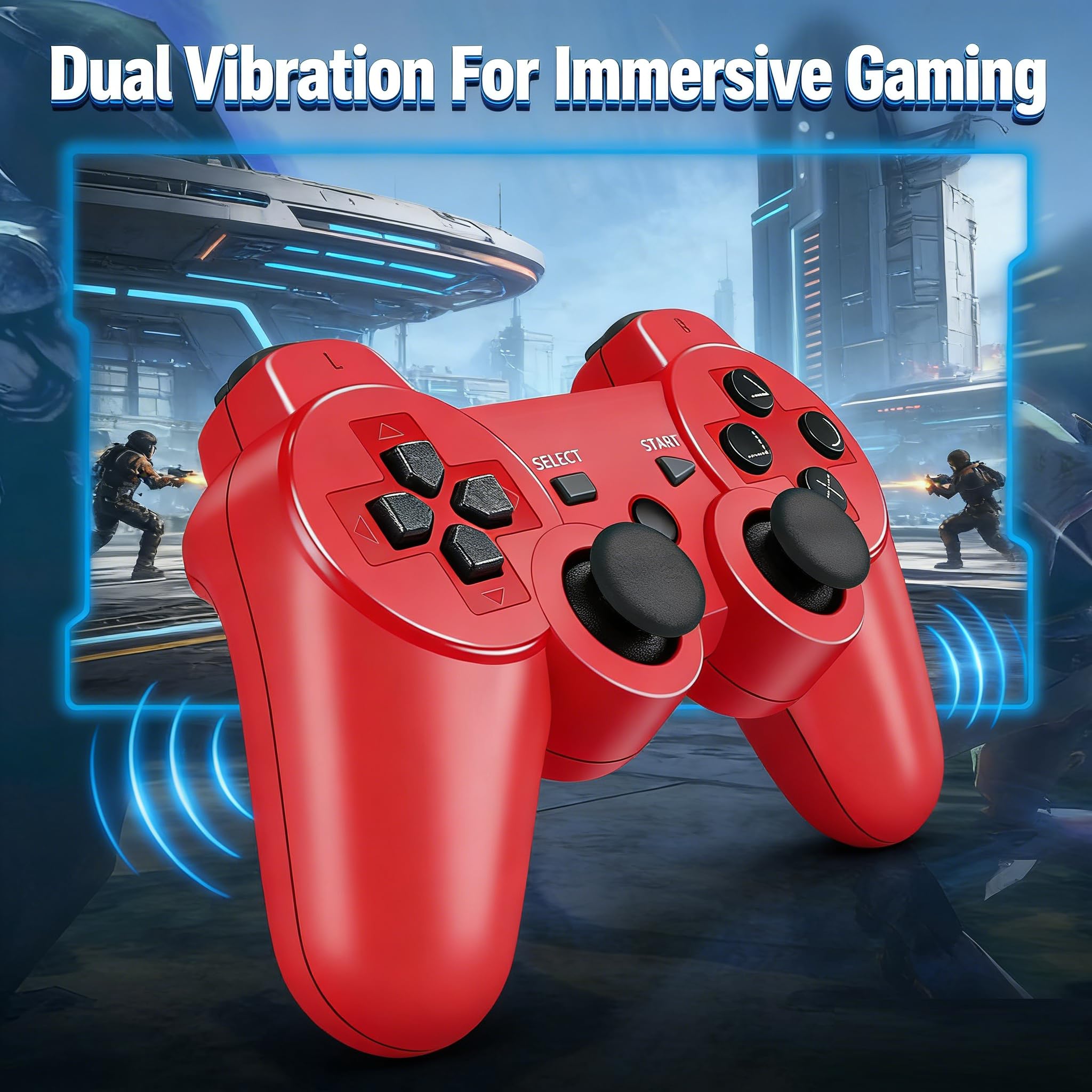 ＲＵＥＩＵＲＩ PS-3 Controller 2 Pack [2025 NEWEST] PS-3 Wireless Controller Playstation 3 Controller Wireless Bluetooth Gamepad with USB Charger Cable for PS-3 Console (Red+Green)