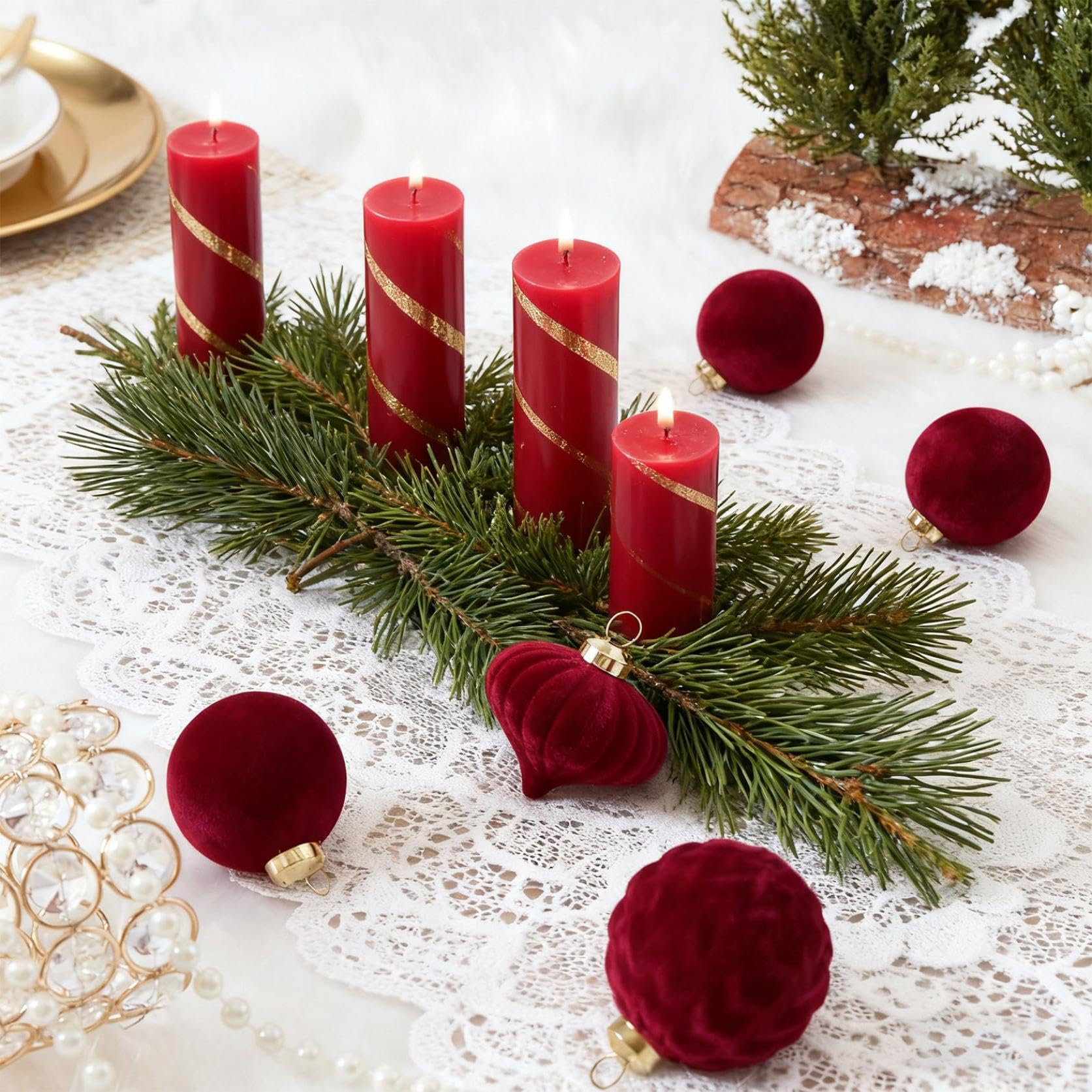Weihnachtsschmuck, 30 Stück, samtbeflockte, bruchsichere Kugeln für Urlaubsdekoration, roter Samt, Weihnachtsbaumschmuck für Zuhause, Party, Feste