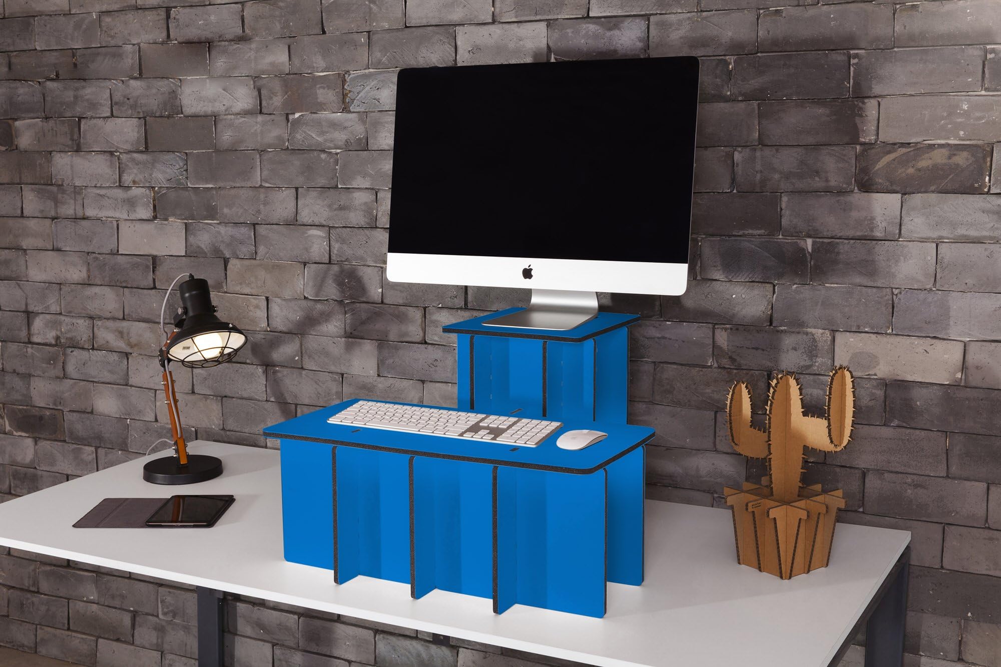 Joki Standing Desk With Adjustable Height | Durable & Stylish Two-Tier Design Stand Up Sit Down Desk | For Laptop, TV Monitor, Lamp, Mouse, Keyboard, Phone & More | Ergonomic & Lightweight Desk Riser