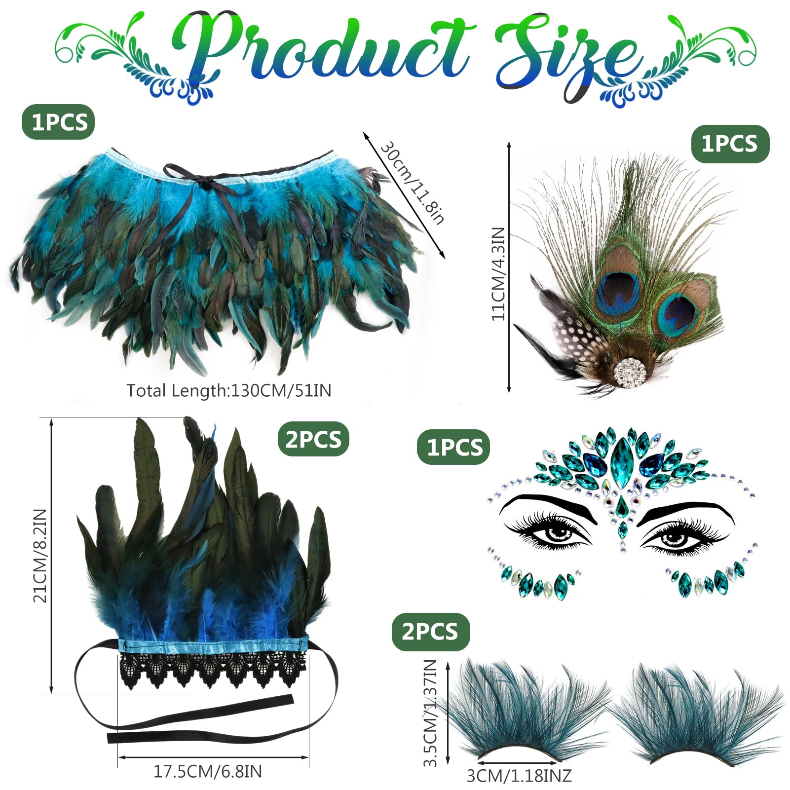 Huahuanghui Scialle Gotico di Piume, Gotico Piuma Naturale Polsino con Ciglia in Piume e Accessori per Capelli in Piume, Mantello di Piume Donna, per Carnevale Halloween Cosplay