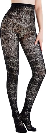 CozyWow Patterned Fishnet Tights Vintage Colorful Hollow Out Knitted High Waist Net Stockings
