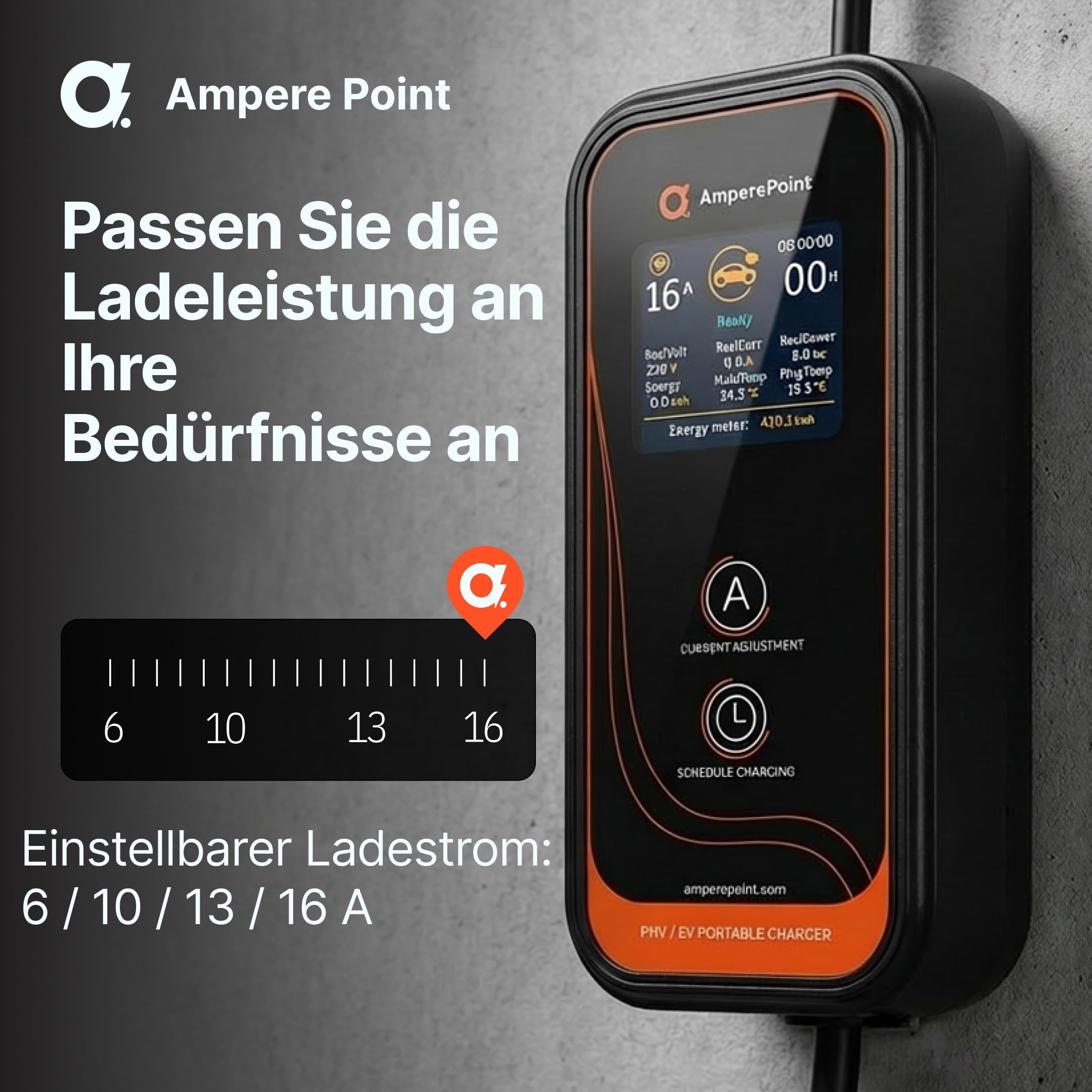 Mobile Wallbox 3,7 kW 16A Typ 2 Ladestation mit Einstellbarer Ladeleistung 6-16A, Ladekabel mit Länge 6 m mit Netzanschluss 230 V, Tragbares EV-Ladegerät für Elektroautos mit Tragetasche