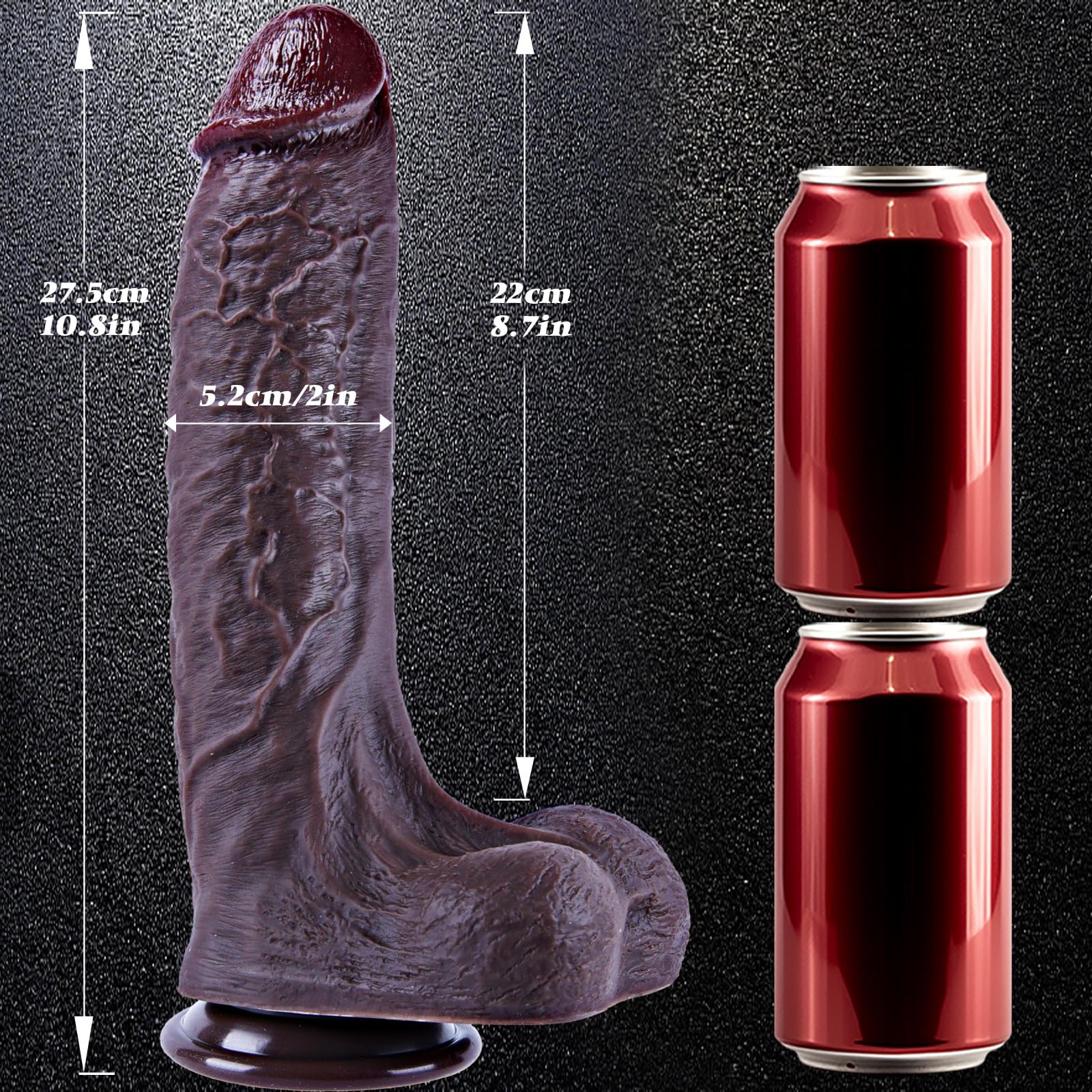 Dildo realistico gigante in silicone nero da 27,5 cm, dildo extra large e spesso con ventosa, pene lungo XXL, ottimo per la stimolazione del punto G e il gioco anale profondo, ottimo per le coppie gay