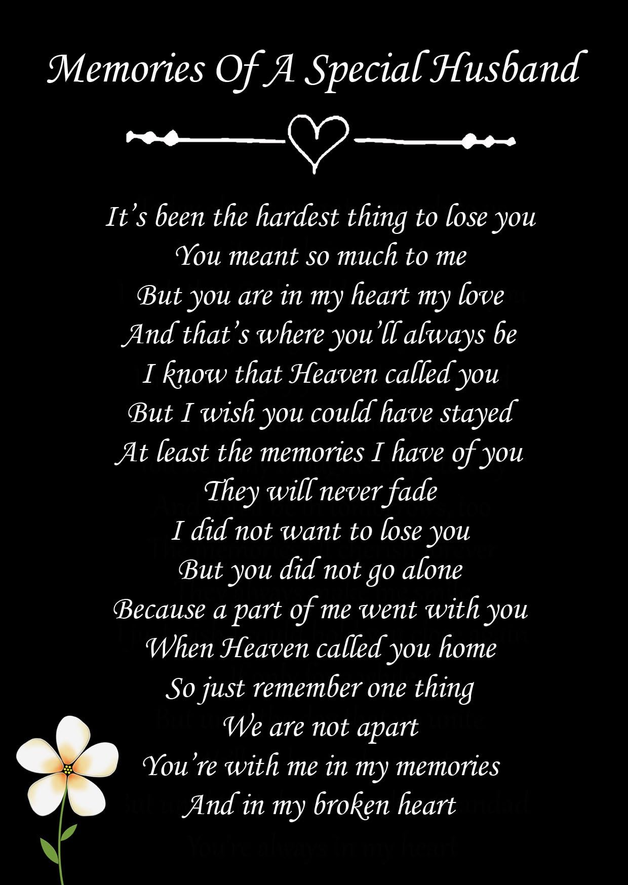 Memories Of A Special Husband Memorial Graveside Poem Keepsake Card Includes Free Ground Stake F84 L