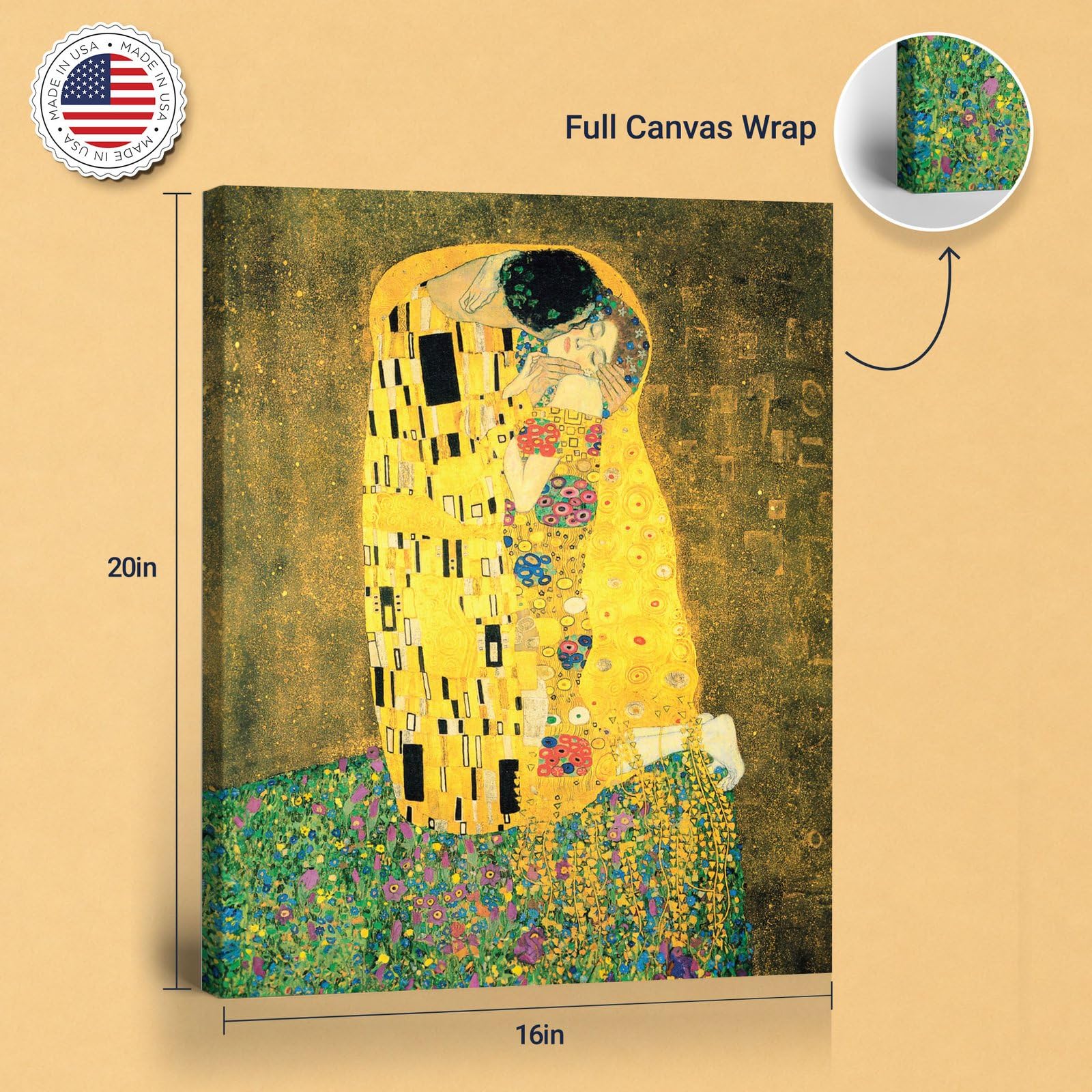 Gustav Klimt 接吻 (The Kiss) 絵画　金糸刺繍 Gustav Klimt 接吻 (The Kiss) 絵画 金糸刺繍 Gustav Klimt 接吻 (The