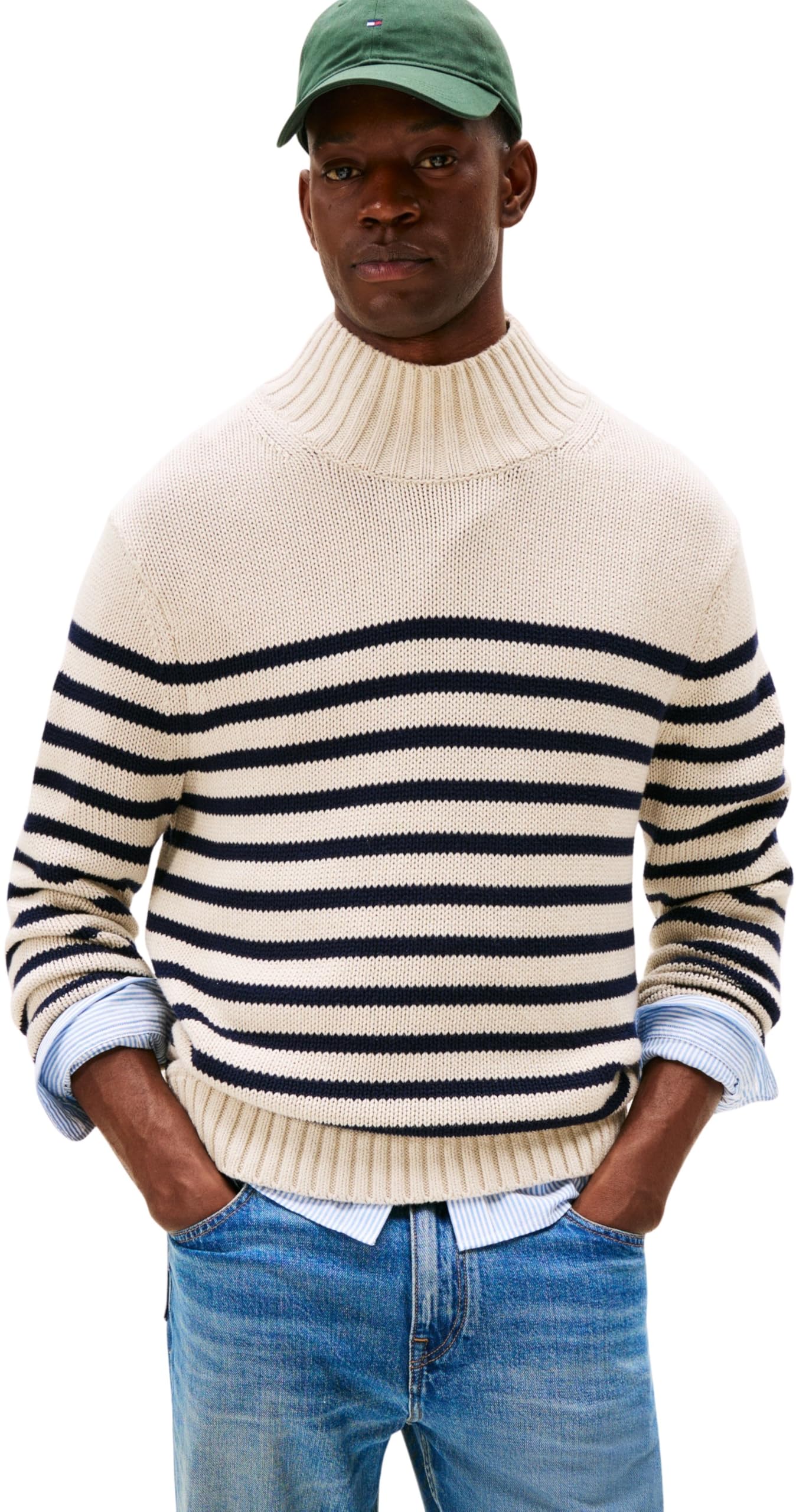 Tommy Hilfiger Herren Breton Cotton Stripe Mock Neck Mw0mw41320 Pullover (1er Pack)