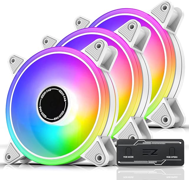 EZDIY-FAB White Moonlight 120mm RGB PWM Case Fan with RGB PWM Fan Hub,5V Motherboard Sync,ARGB Computer Fan,Multiple Light Modes-3 Pack