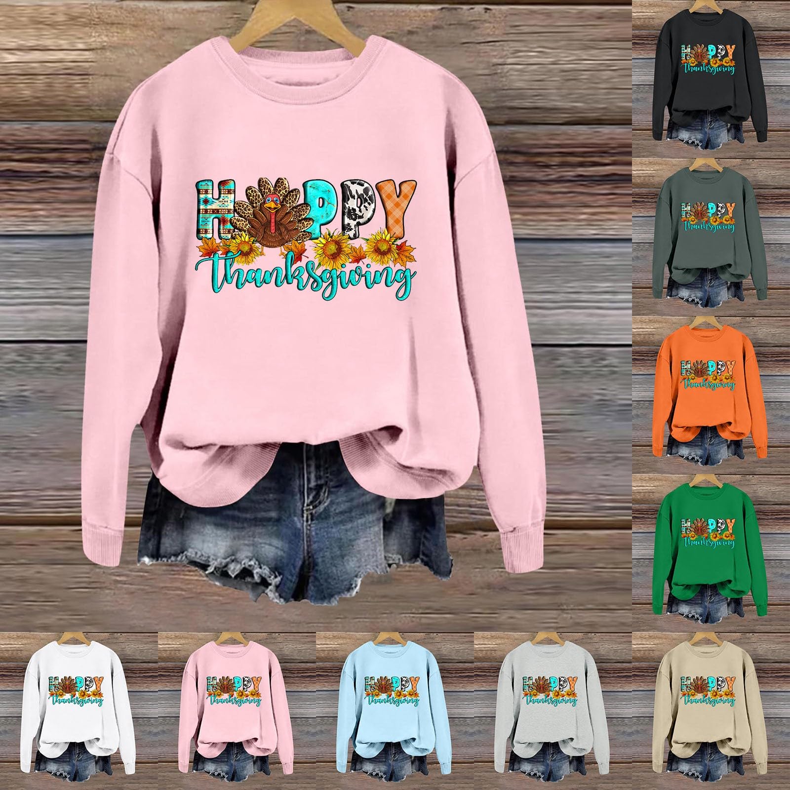 WYTong Women Hoodies Pullover Women Thankgiving Sweatshirts Funny Pumpkin Pullover Thankful Blessed Long Sleeve Turkey Graphic Fall Sweatshirt C-grey