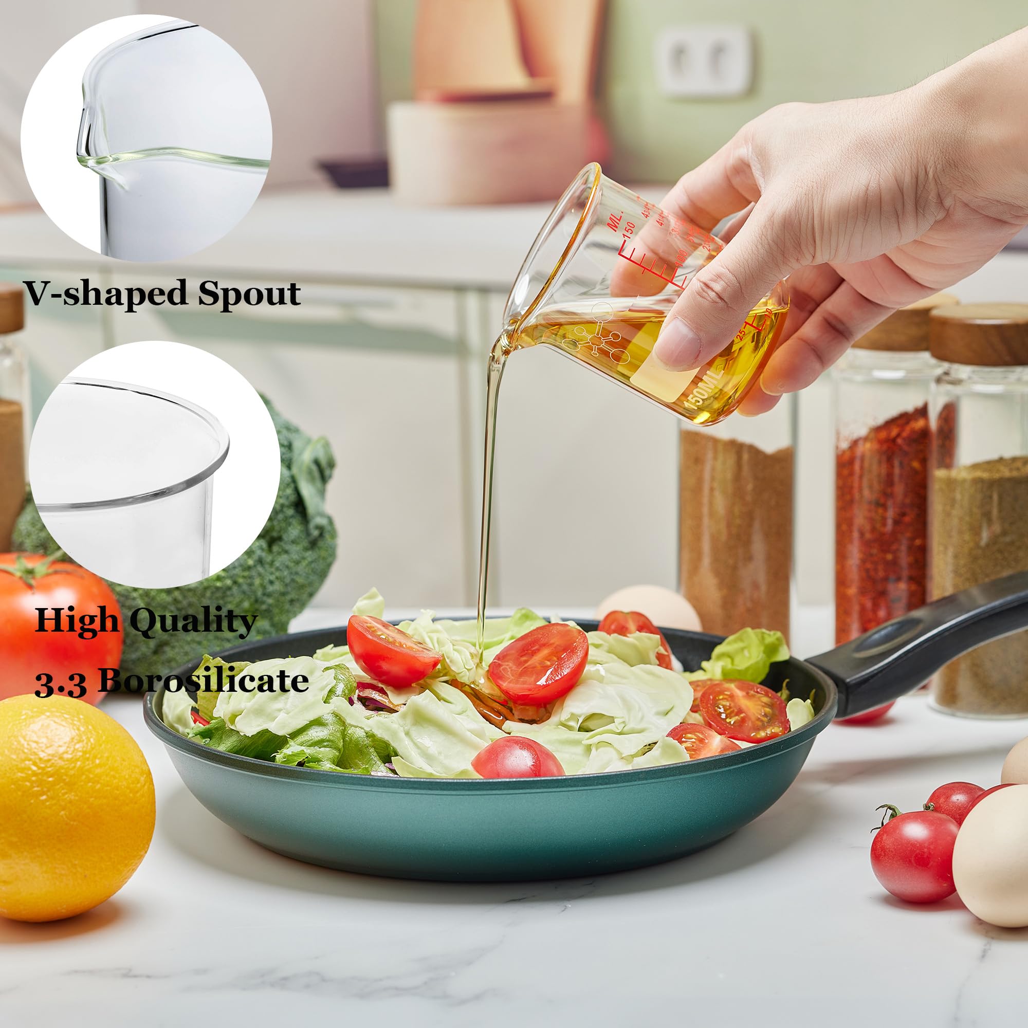 3 tazas medidoras de líquido de vidrio de borosilicato alto, incluye 150 ml, 250 ml y 500 ml, apto para lavavajillas, congelador, microondas y horno precalentado, herramientas esenciales de cocina