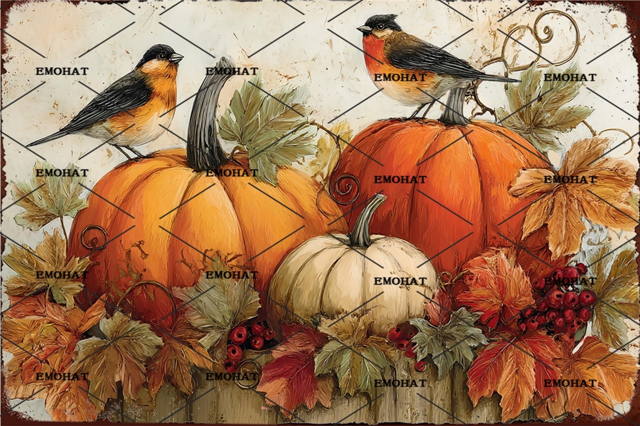 Pumpkin Chickadee Metal Tin Sign 8x12 Inch - Vintage Fall Wall Decor with Bird Design - Thanksgiving & Autumn Themed Farmhouse Sign for Kitchen, Porch and Home