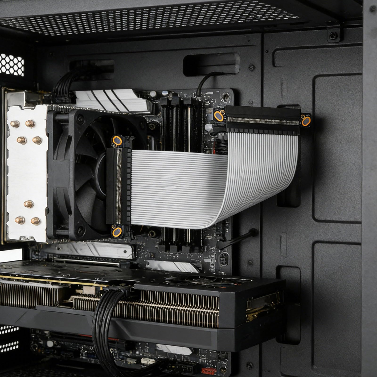 PCIE5.0 X16 przedłużacz do karty graficznej ITX etui PCIE5.0 X16 podwójny odwrotny przedłużacz GPU posrebrzany kabel