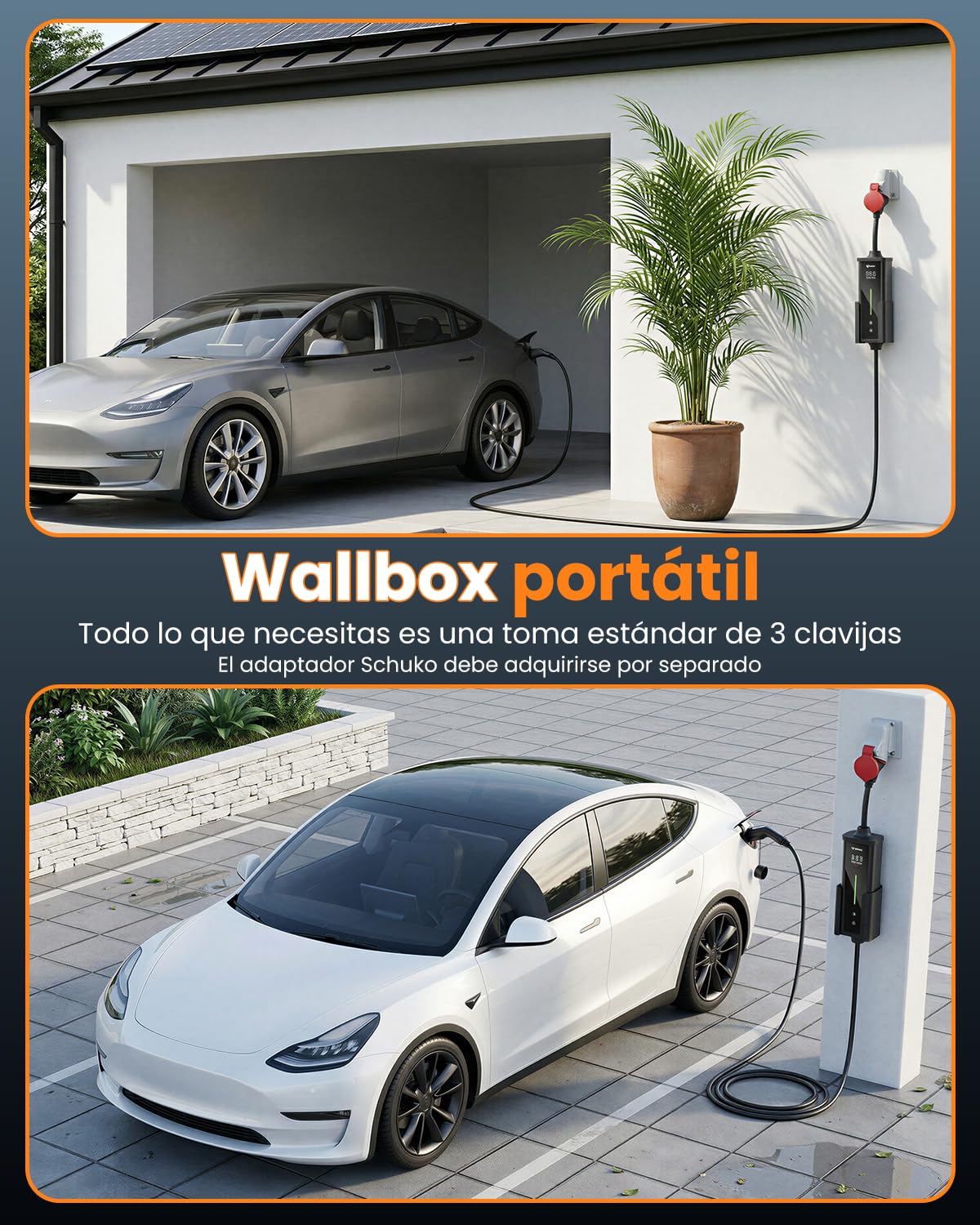 GONEO Ładowarka 11 kW typ 2 EV, 3-fazowa wtyczka CEE 16 A (regulacja 6-16 A), 8 m przenośny kabel do ładowania, przenośna skrzynka ścienna z wyświetlaczem LCD, timerem i IP66 do samochodu