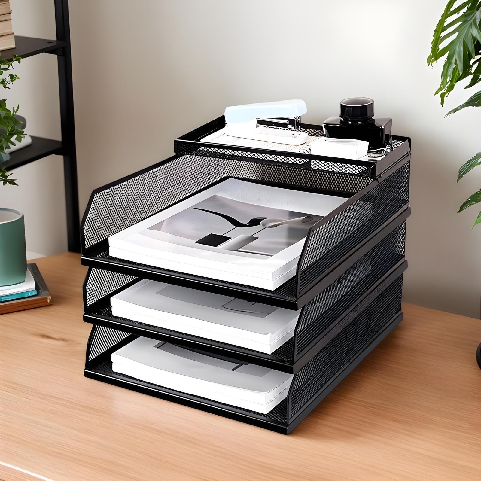 Taca papierowa Organizer na dokumenty i teczki z możliwością sztaplowania | Wielopoziomowy sorter A4 na listy i foldery do biura, szkoły, domu, na biurko i półkę, do szuflady, książek i