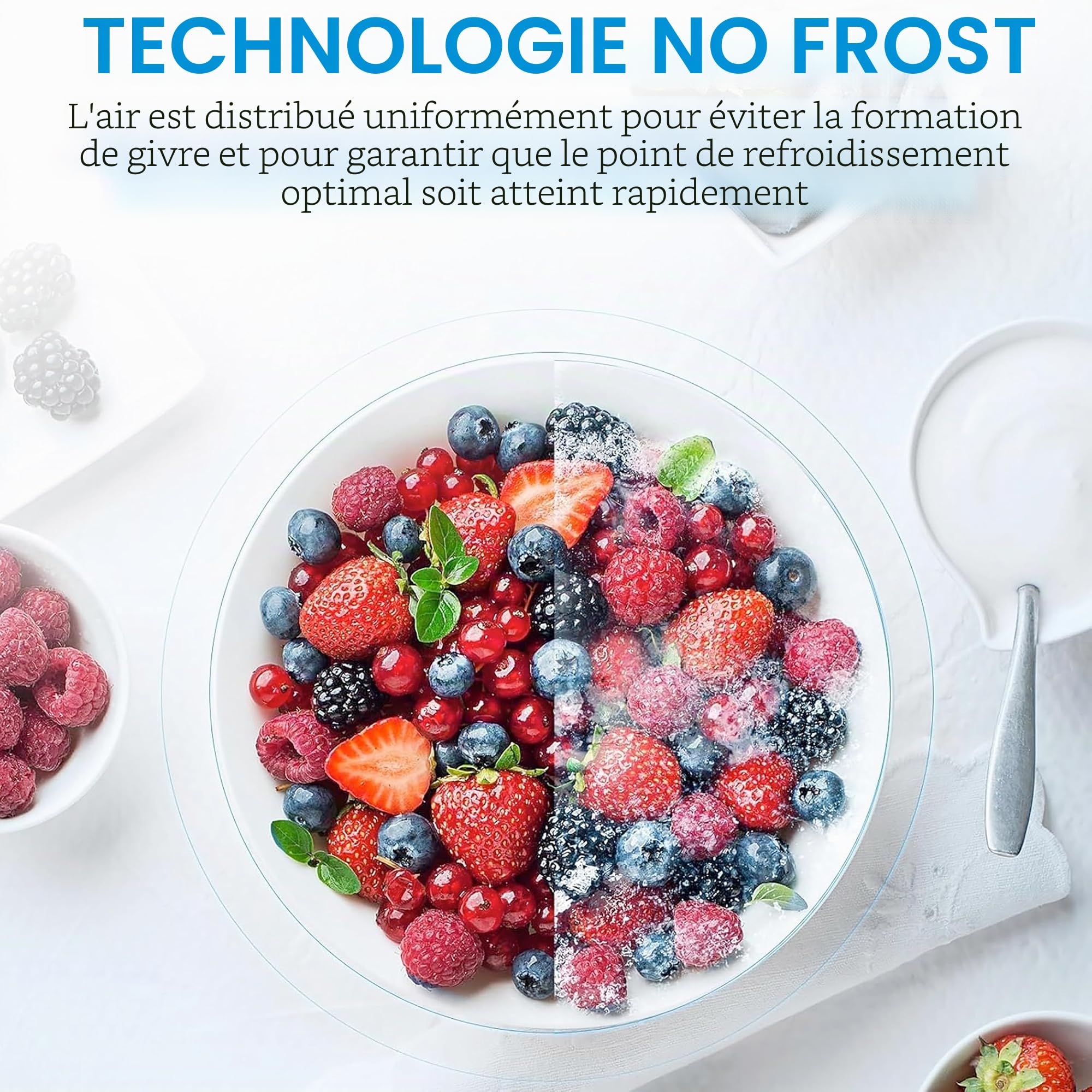 Midea Frigo Congelateur Combiné No Frost 55 cm de large x 180 cm - Combine Refrigerateur 270 L - Frigidaire Congelateur à économie d'énergie avec compartiment