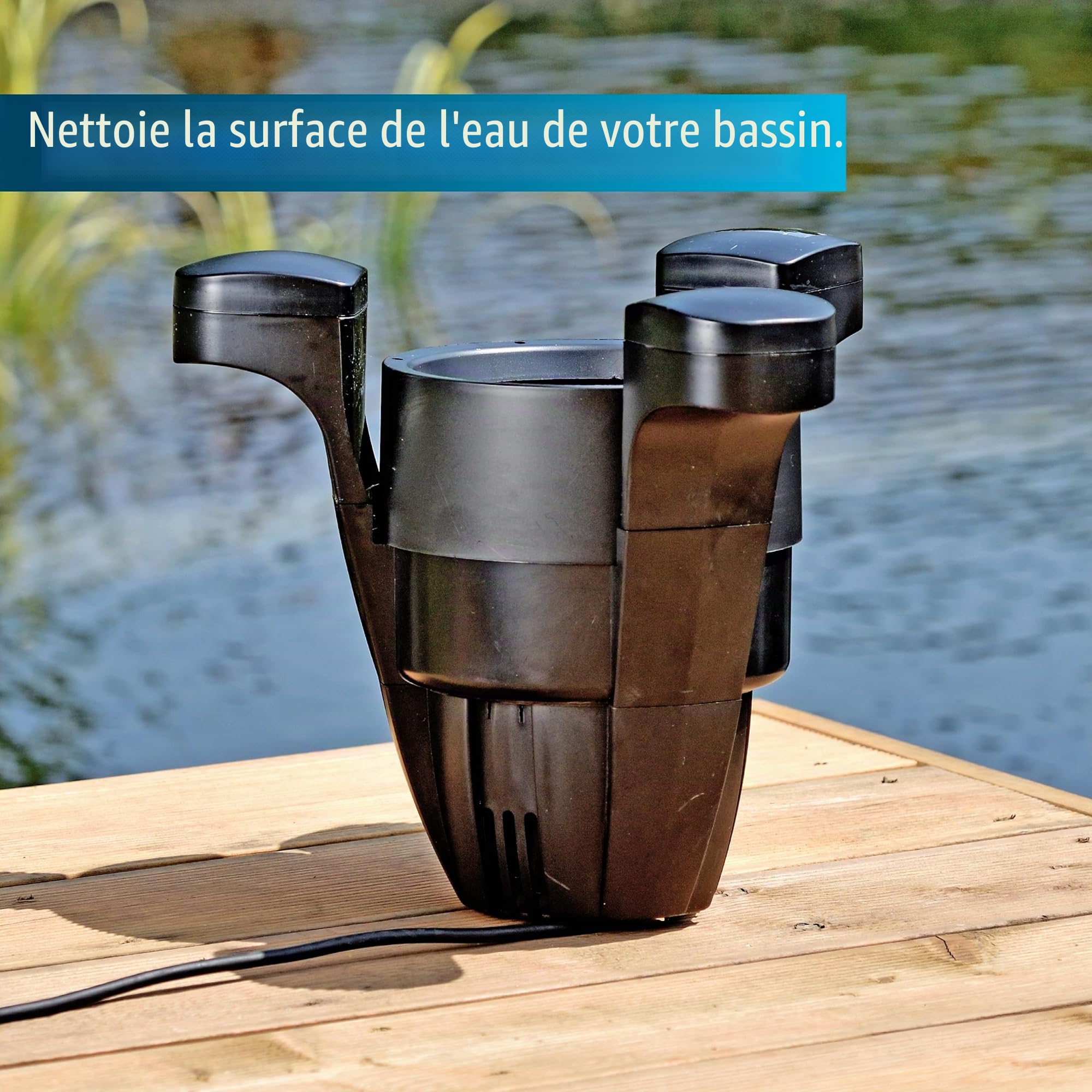 AquaForte Skimmer Flottant avec Pompe pour étangs, capacité ± 3 m3 par Heure, 60 Watt, Surface de l'étang jusqu'à 50 m2, Panier de Skimmer et Filtre en Mousse Inclus, câble de 10 mètres