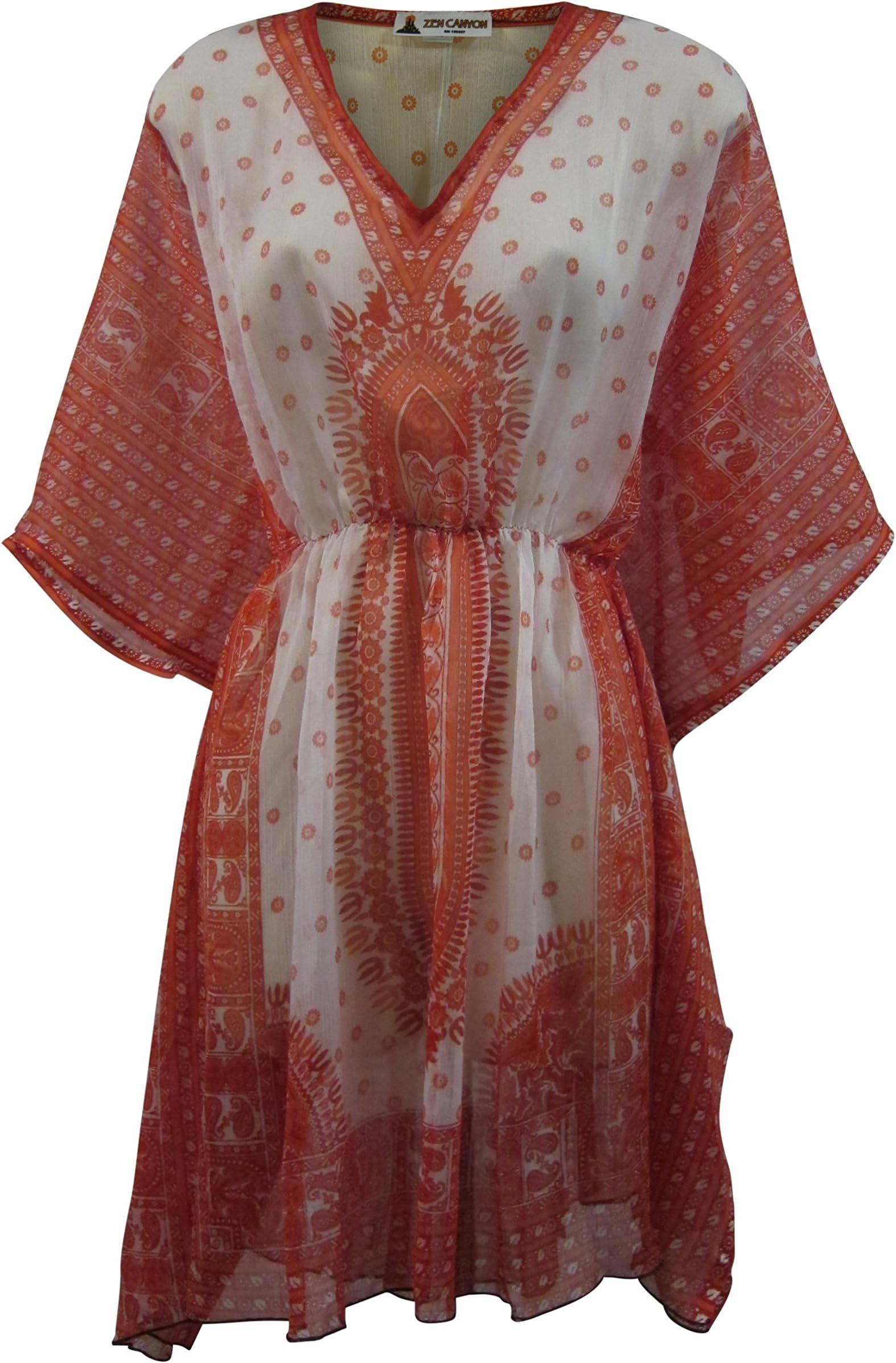 Zen Canyon Women's Chiffon Kaftan Short Ethnic Versatile Dress Bohemian Swim Suit Hippie Beach Cover up - Fair Trade