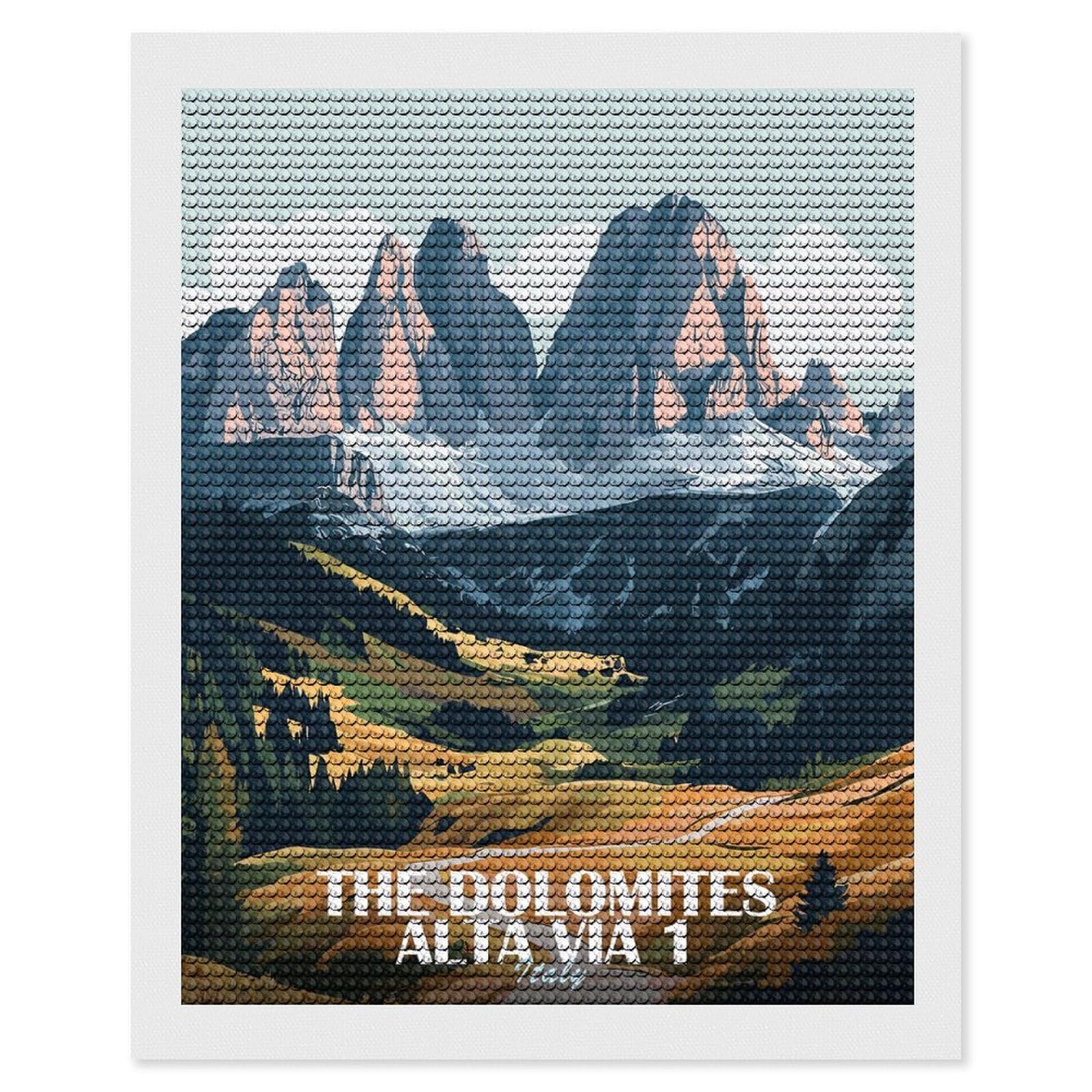 Junmoney The Dolomites Alta Via 1 Italy Diamond Painting Canvas Kit 16"x20", Relaxing DIY, Modern Decor, Aesthetic Room Decor, Home Wall Art, Wall Art Gift